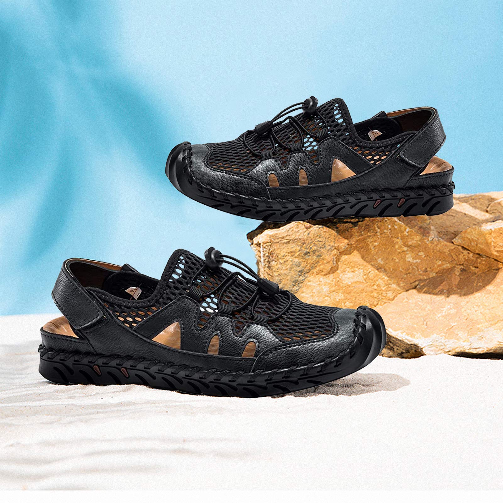 **Men's Leather Fisherman Sandals - Breathable Closed Toe Beach Shoes for Summer | Non-Slip Water Sandals for Hiking, Walking & Outdoor Activities | Handmade Comfortable Anti-Collision Athletic Slides**    *(Perfect for beach trips, hiking adventures, casual walks, and water sports – lightweight and durable for all-day wear!)*