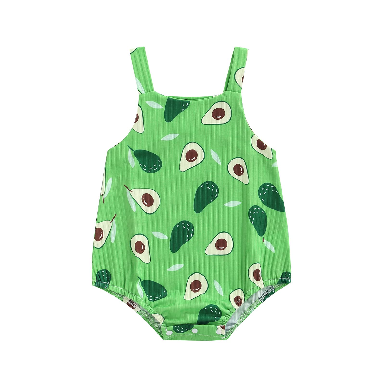 Organic Cotton Newborn Baby Girl Sleeveless Romper Bodysuit - Cute Avocado Print One-Piece Outfit for Infants | Perfect for Summer, Photoshoots & Playtime