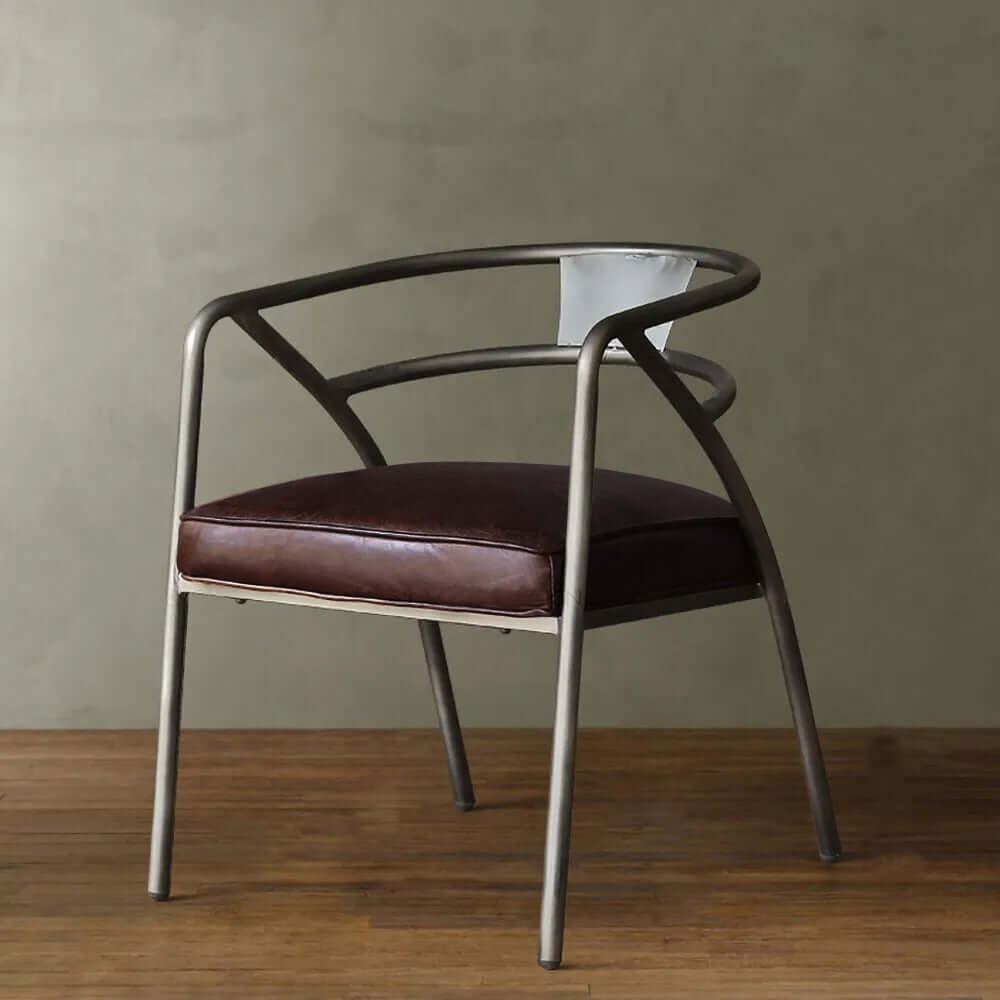Industrial Gray and Brown Upholstered Dining Chairs with Curved Back - Set of 2 for Kitchen, Dining Room, or Office Comfortable Seating