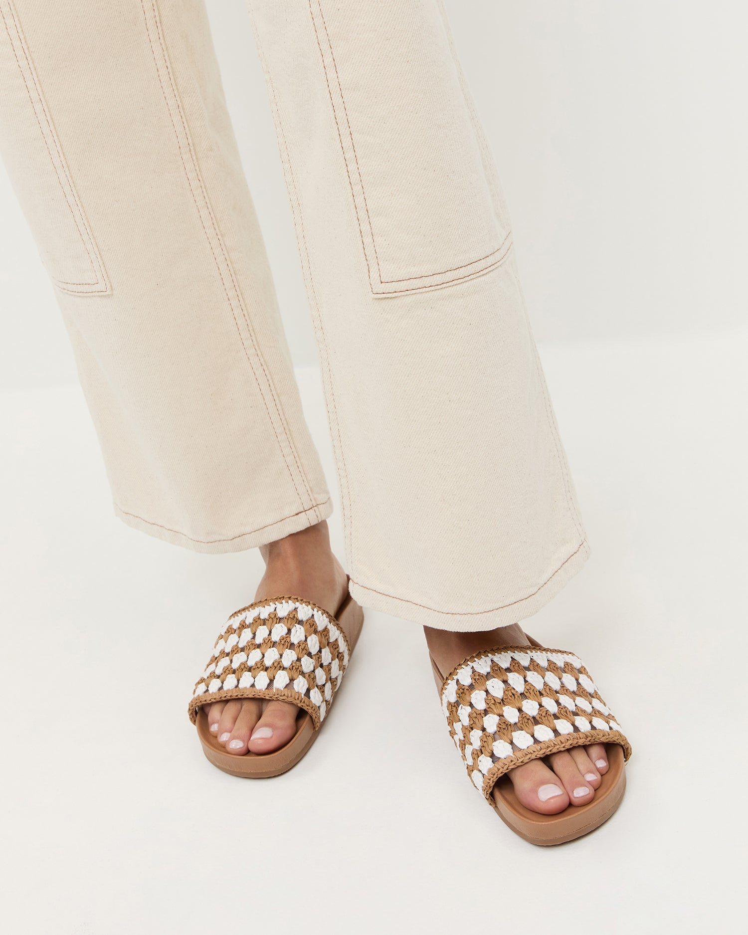 Henri Brown & White Crochet Sandals for Women - Breathable Summer Beach Shoes - Perfect for Vacation, Walking, and Outdoor Activities