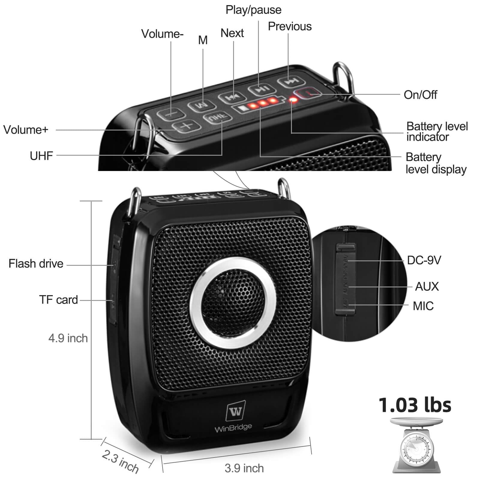 25W Portable Wireless Voice Amplifier with Dual Professional Microphones - Bluetooth Speaker & Megaphone PA System for Teachers, Presenters, Outdoor Events, Indoor Classes and Public Speaking