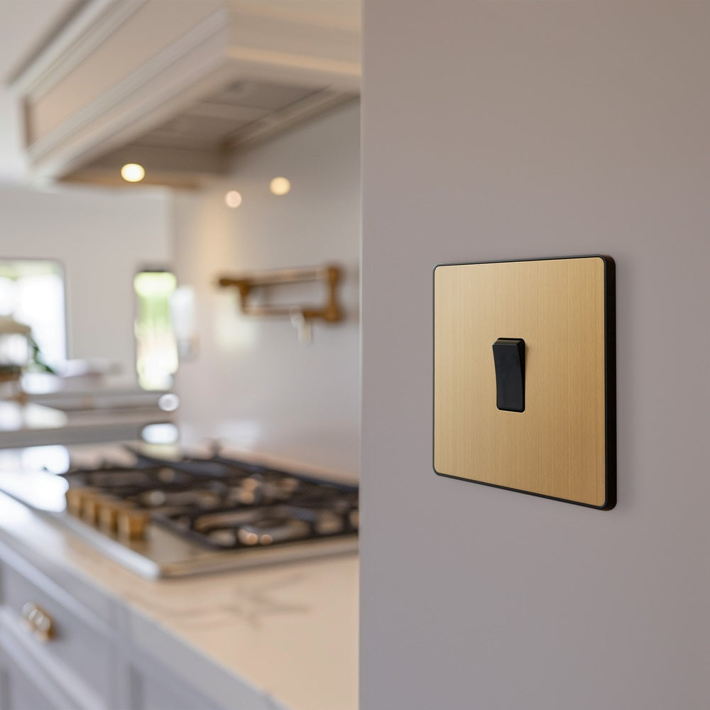 BG Evolve Satin Brass Intermediate Light Switch PCDSB13B - Modern Electrical Switch for Home & Office Lighting Control | Perfect for Hallways, Staircases & Multi-Point Lighting Systems