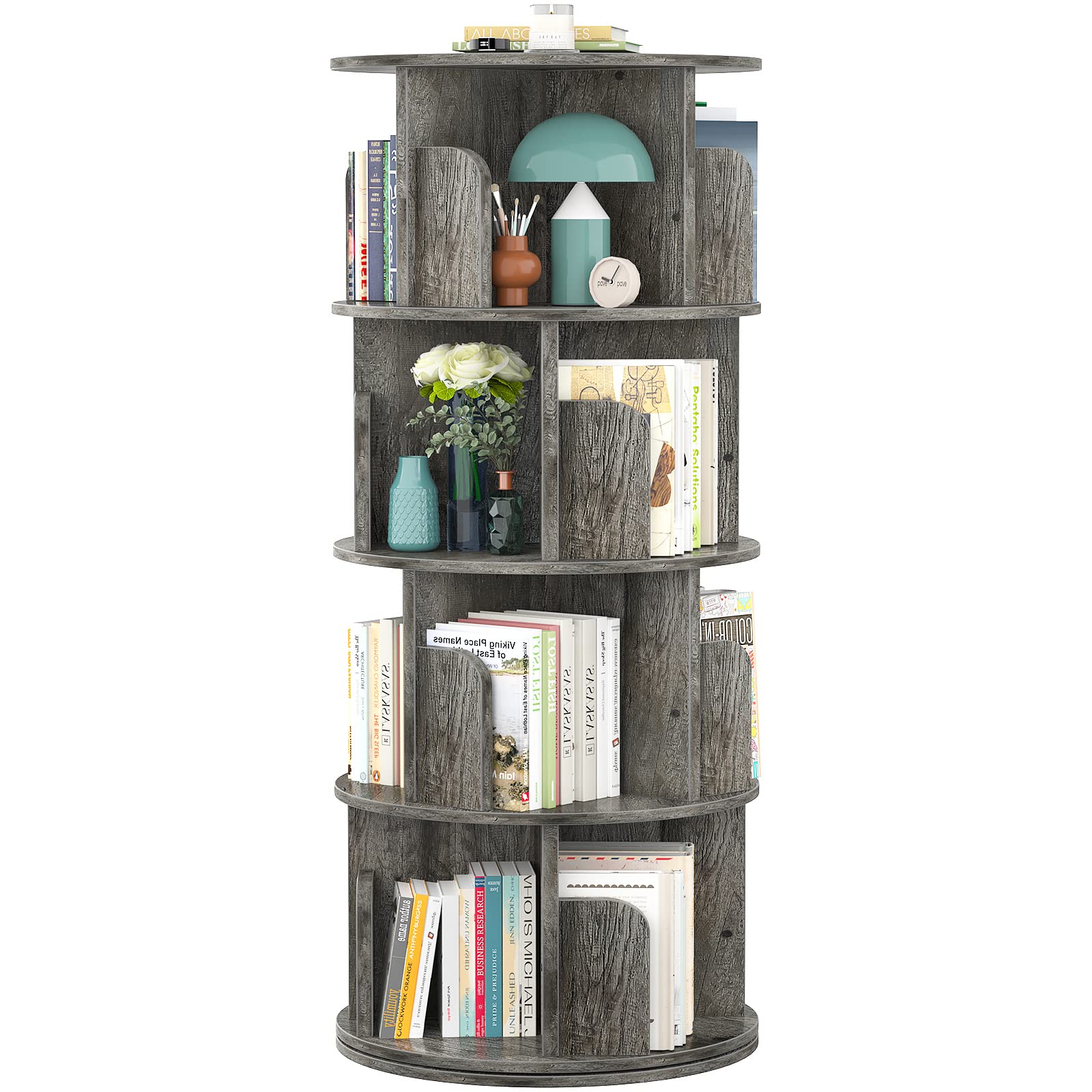 360° Rotating Bookshelf - 4-Tier Floor Standing Bookcase for Small Spaces, Wooden Narrow Shelf Organizer for Bedroom, Living Room & Study | Space-Saving Corner Storage Solution for Books, Decor & Display