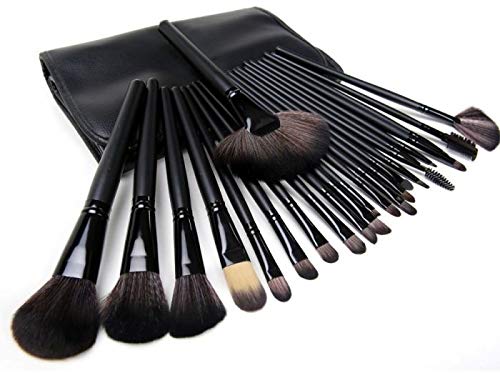 INGLIS LADY 24-Piece Pink Makeup Brush Set with Leather Pouch - Professional Cosmetic Brushes for Foundation, Blending, Eyeshadow & More - Perfect for Travel, Home & Salon Use