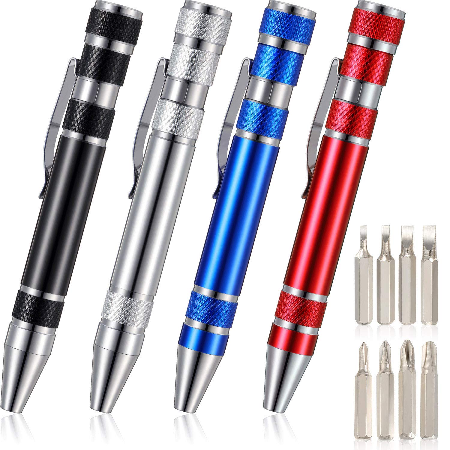 8-in-1 Magnetic Pocket Screwdriver Set - Precision Multitool for Mini Gadgets & Electronics Repair - Perfect Gift for DIY Enthusiasts (4-Piece Kit) - Ideal for Home Repairs, Camping, and Emergency Tool Kits