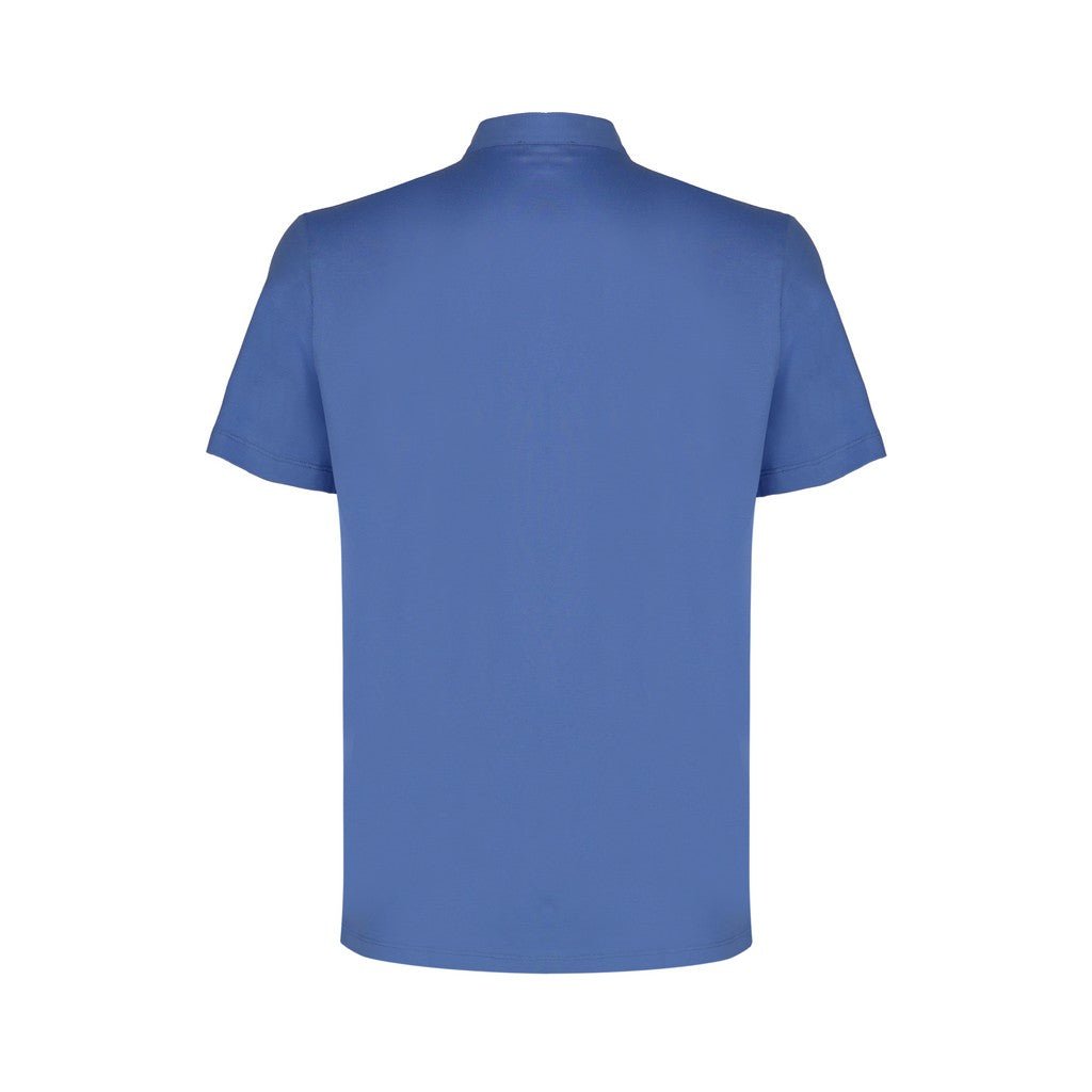 FERRANTE Men's Button Front Short Sleeve Casual Shirt - Mid Blue Cotton Slim Fit Top for Summer, Office & Outdoor Activities
