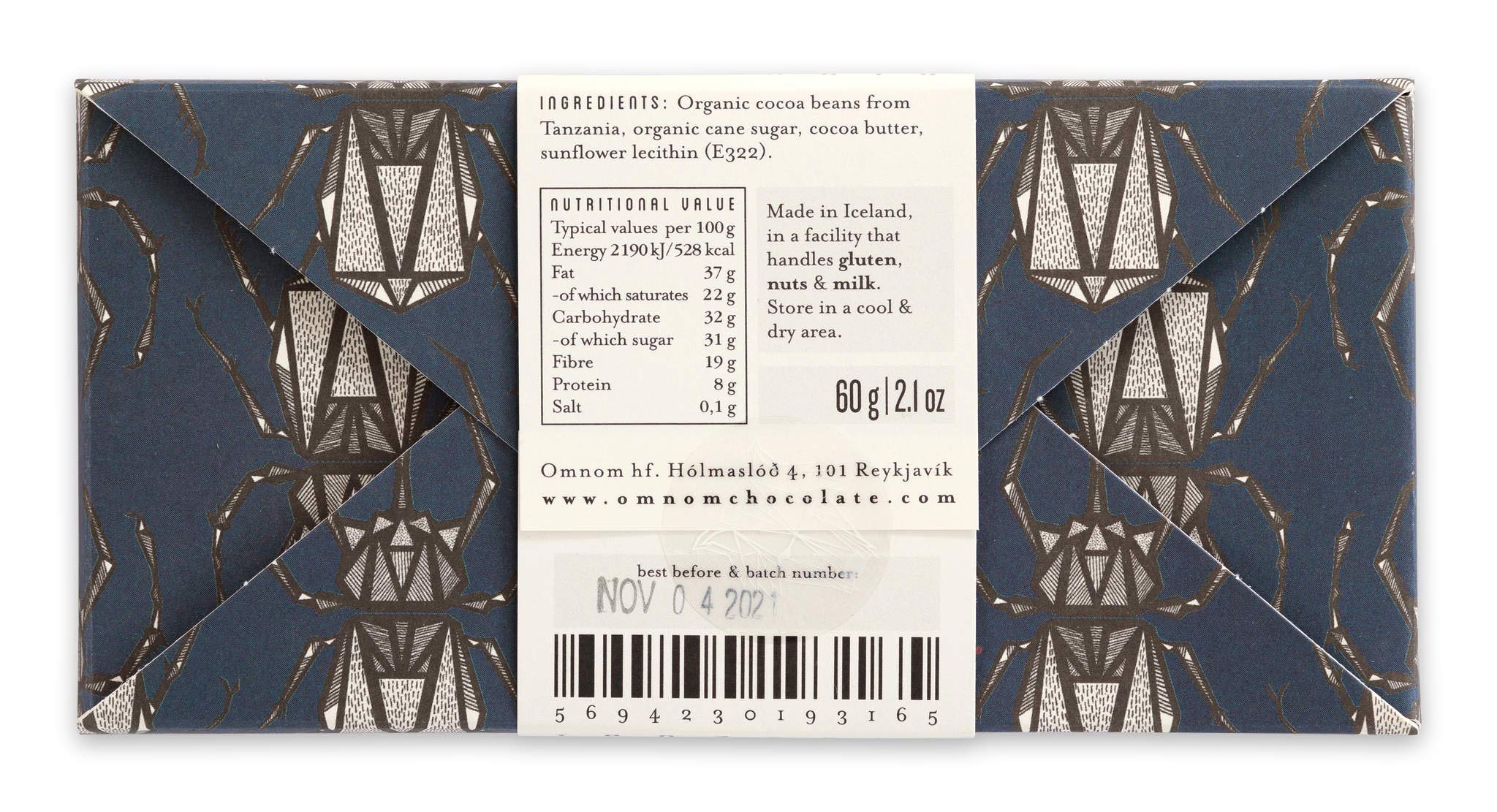 Premium OmNom Tanzania Dark Chocolate 70% Single Origin Cacao | Icelandic Bean to Bar Chocolate Bars (2 x 60g) | Gourmet Gift, Dessert Pairing & Healthy Snack