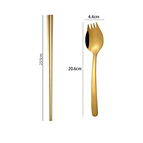 Premium MBB Gold Stainless Steel Chopsticks & Sporks Set - 2-Piece Flatware for Asian Cuisine, Camping, and Travel | Elegant Dinnerware Utensils for Home & Outdoor Use