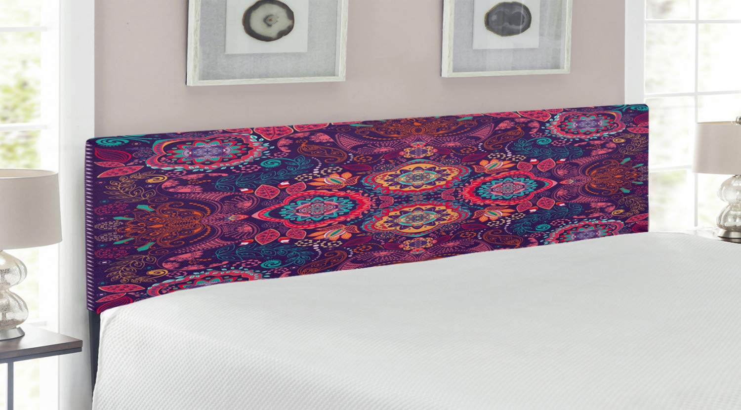 Ambesonne Paisley Headboard - Modern Classic Upholstered Metal Bed Headboard with Memory Foam | King Size Multicolor Floral Print | Perfect for Master Bedroom, Guest Room & Home Decor