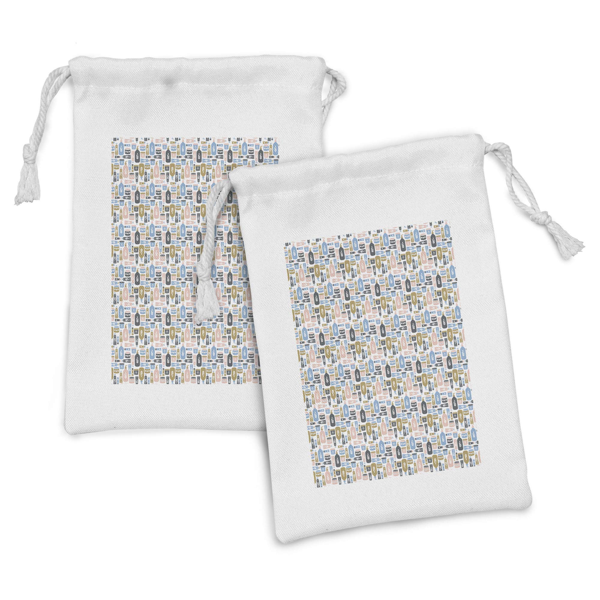 Ambesonne Hipster Fabric Pouch Set of 2 - Pastel Cosmetic & Toiletry Drawstring Bags (9