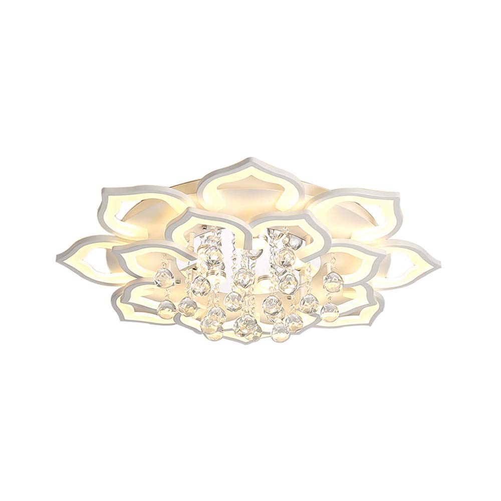 Modern White Flower Shape Ceiling Light with Crystal Ball - Minimalist Flush Mount LED Fixture, 31.5 Inch Contemporary Acrylic Design (Bulb Included) - Perfect for Living Room, Bedroom & Dining Room Lighting