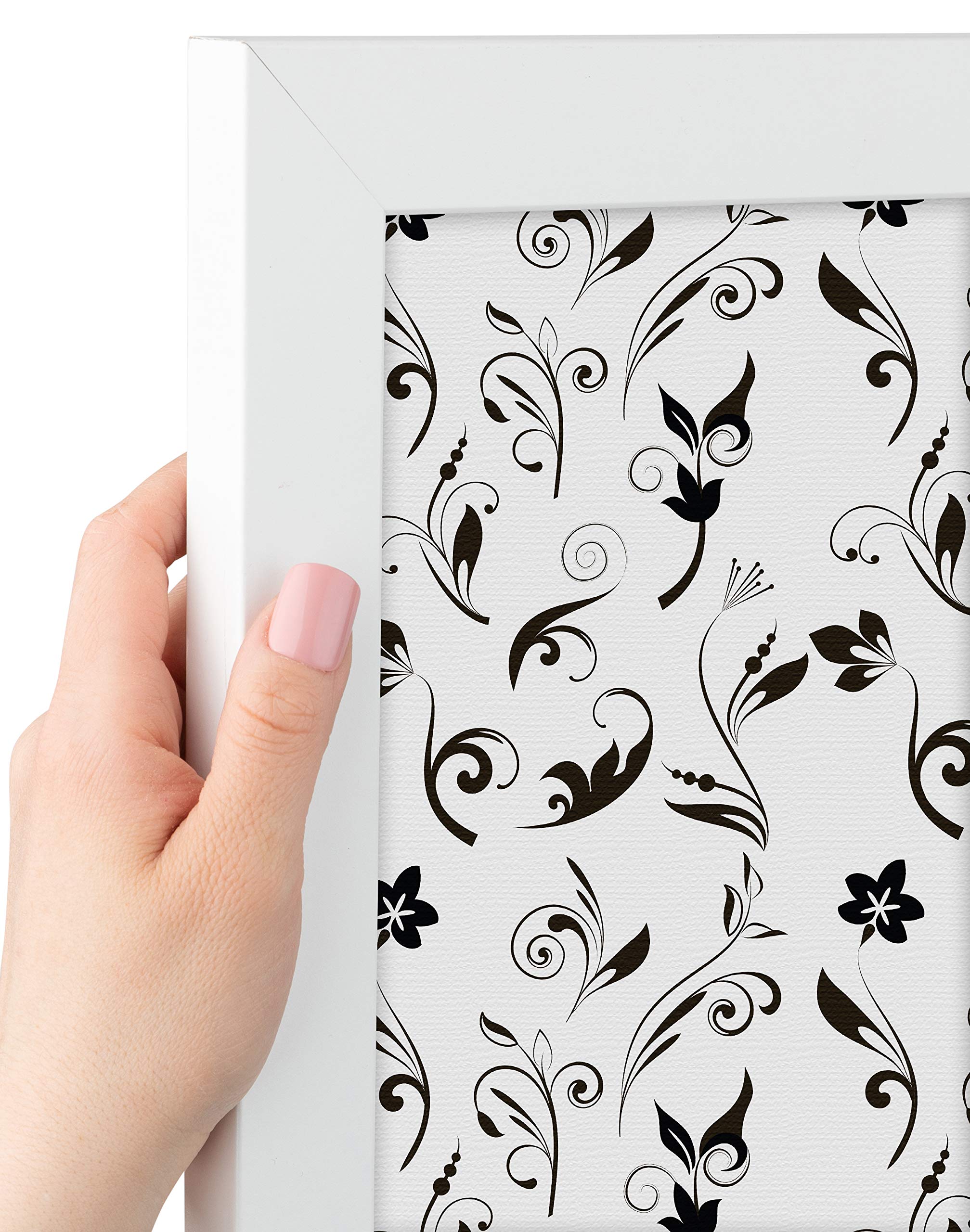 ArtToFrames 36x24 Inch Floral Cork Bulletin Board - 2x3 Feet Custom Fabric Canvas Pin Board with Black Flower Design, White Satin Frame (PinPix-123-36x24_FRBW26074) - Perfect for Home Office, Classroom Decor or Gift Idea