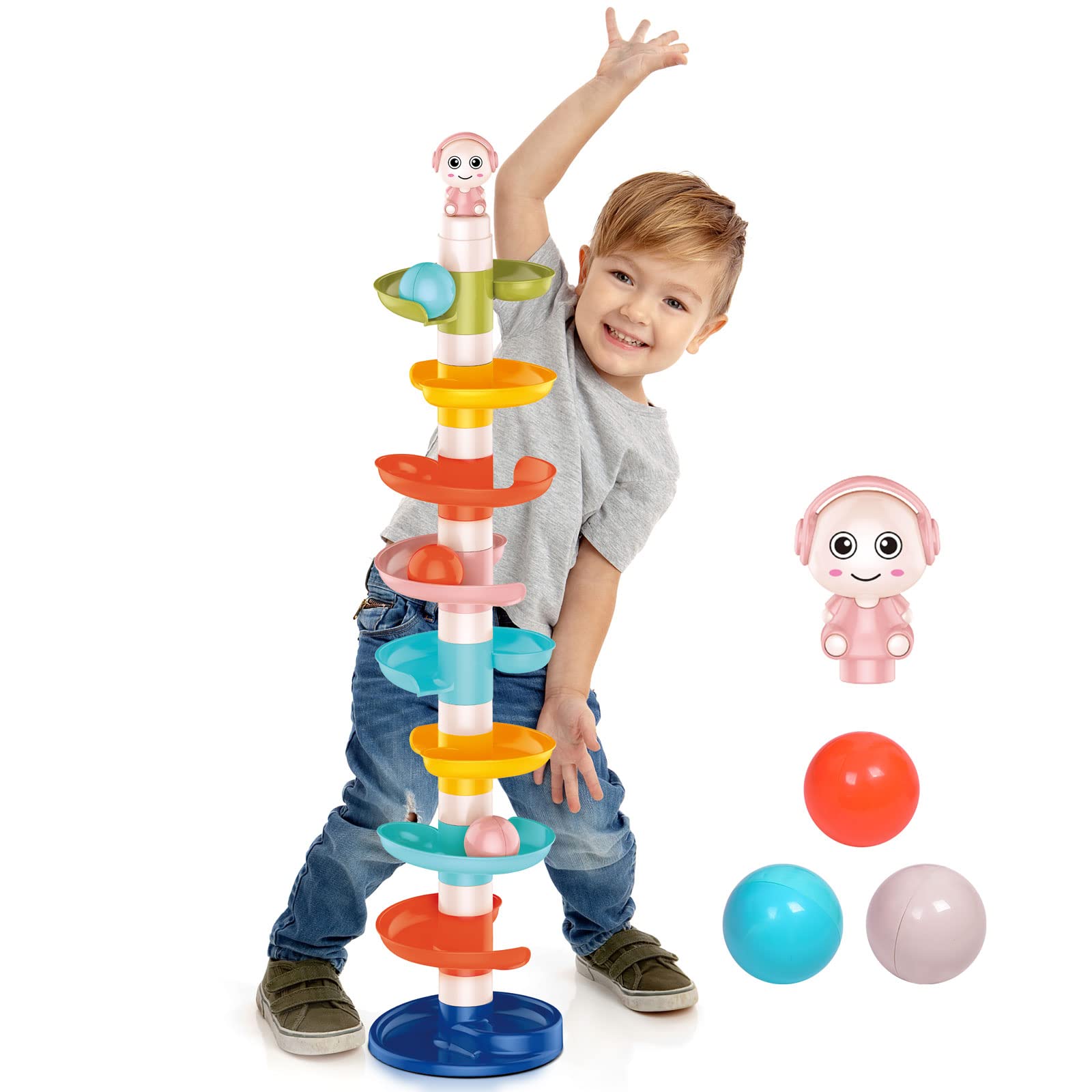 9 Layer Roll & Swirl Ball Drop Tower Toy for Toddlers 1-3 Years - 3 Balls Included - Educational Learning & Developmental Activity Toy - Perfect for Birthday Gifts & Early Childhood STEM Play
