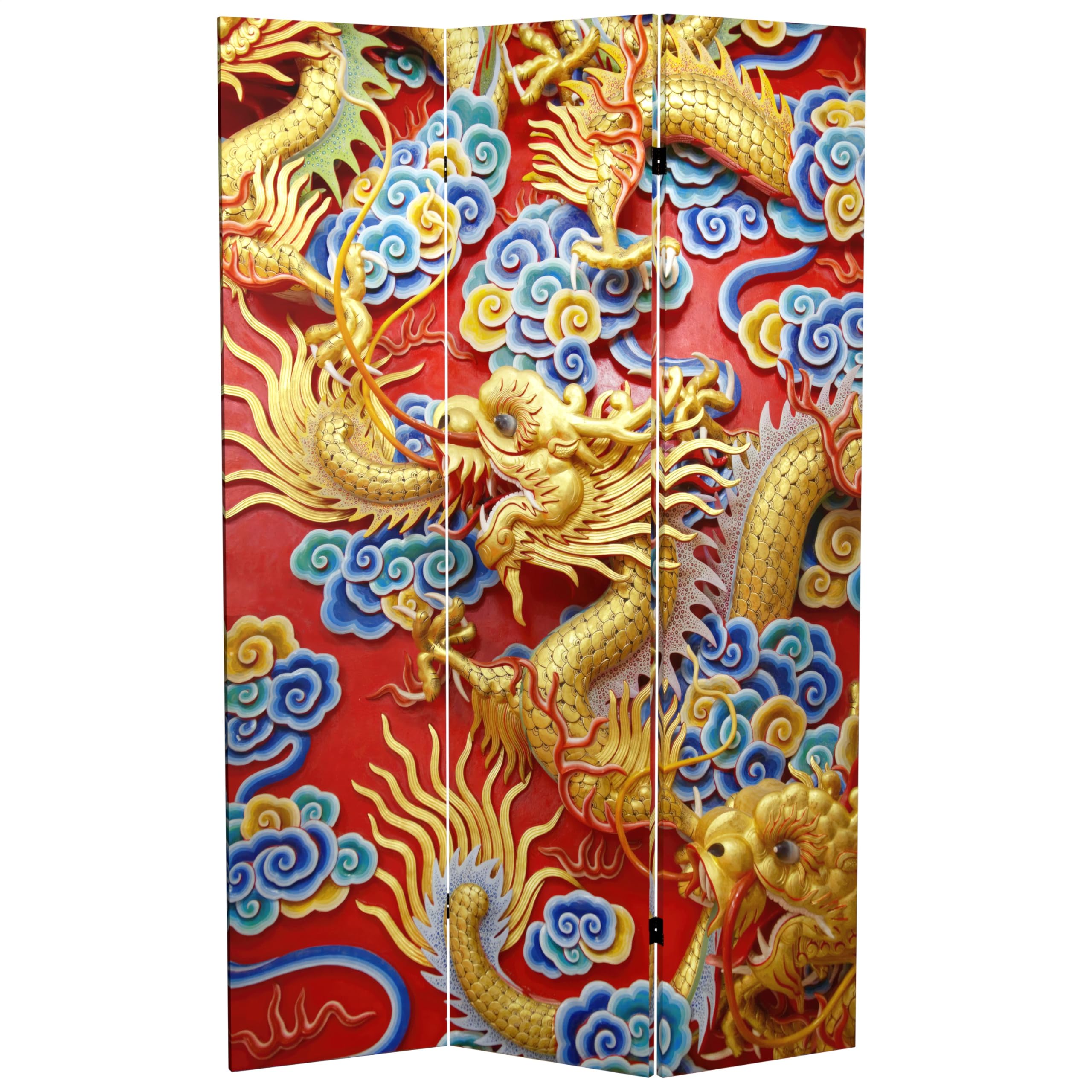 6 ft. Tall Double-Sided Red Lantern Dragon Room Divider - Black, White & Orange | Chinese Style Decorative Screen for Living Room, Bedroom & Office Partition