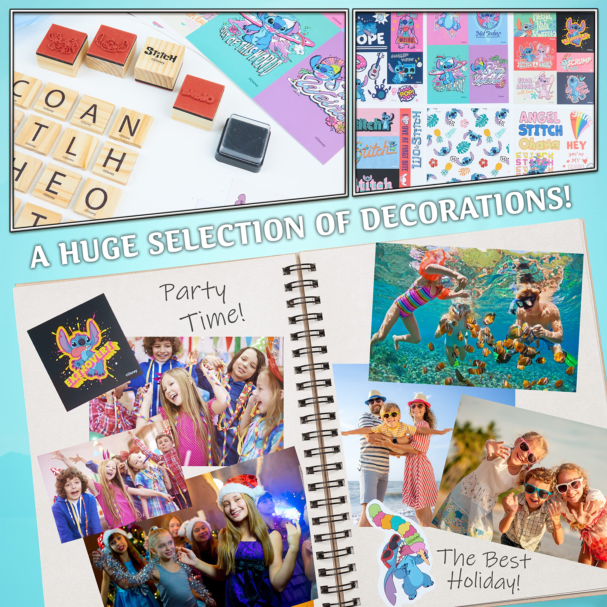 Disney Stitch Scrapbook Kit for Kids - DIY Scrapbooking Set with Stickers, Stamps, Gel Pens & Glitter - Creative Art Supplies for Girls - Perfect for Birthday Gifts, Party Favors & Craft Projects