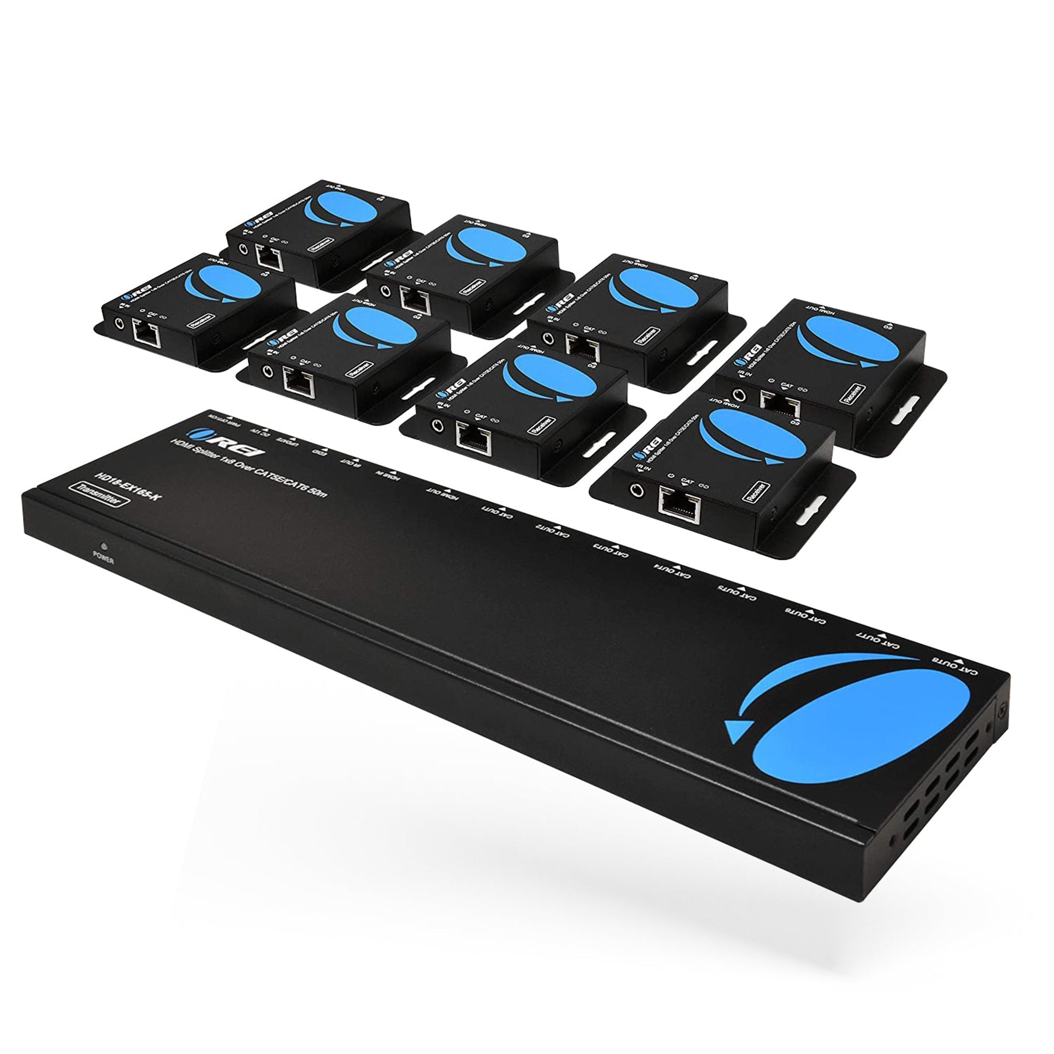 1x8 HDMI Extender Splitter Over CAT6/7 - 165ft Range with Loop Out, IR Control & EDID (HD18 EX165 K) - Perfect for Home Theater, Conference Rooms & Multi-Display Setups