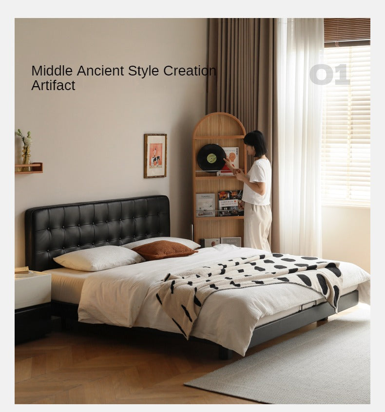 Premium Black Leather Suspension Bed - Luxurious & Durable for Bedroom, Guest Room, or Dorm - Enhances Comfort & Style