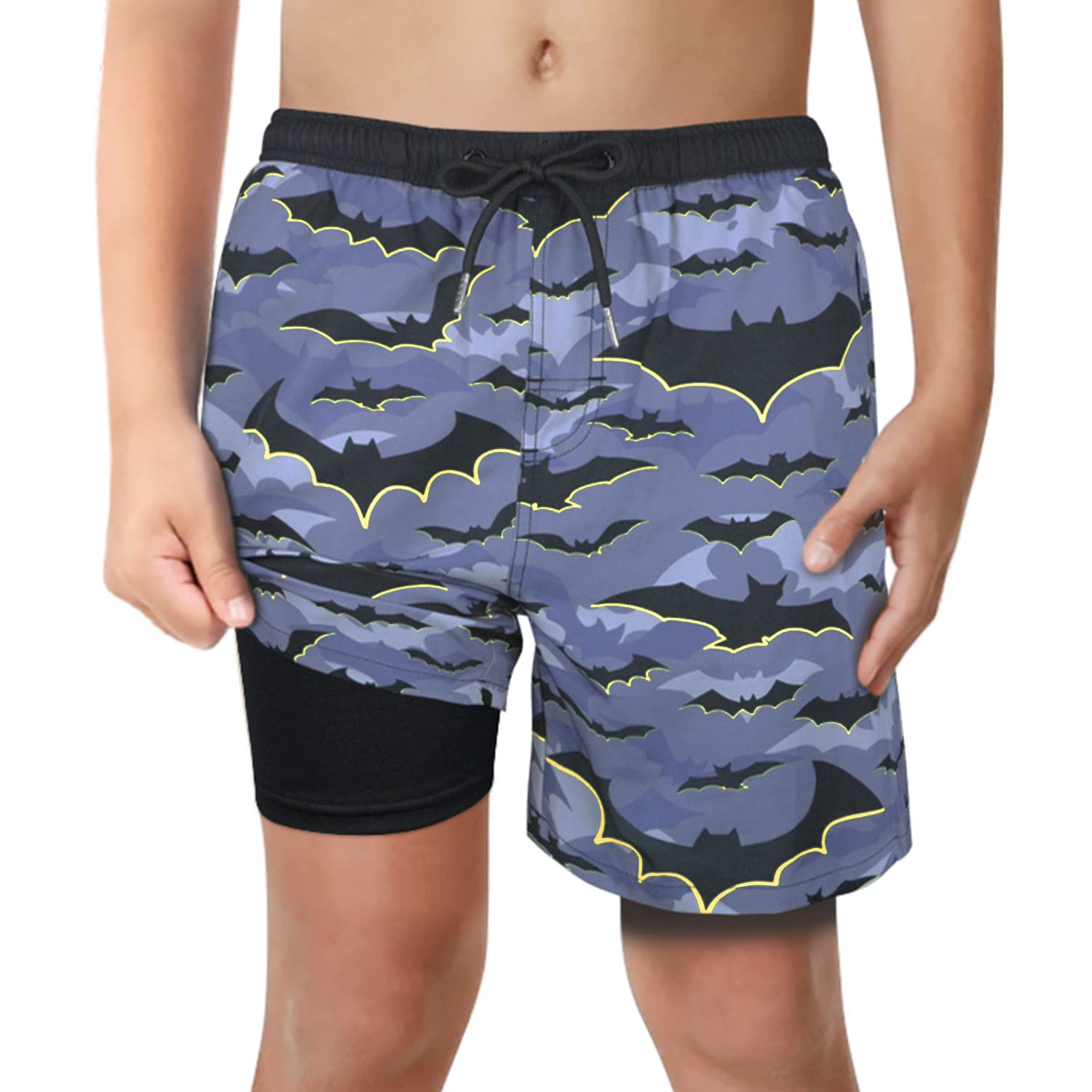 **LUCOWEE Boys Swim Trunks with Boxer Brief Liner - No Chafe Compression Lined Swimming Shorts, Stretchy UPF 50+ Kids Bathing Suit for Beach, Pool & Water Sports**