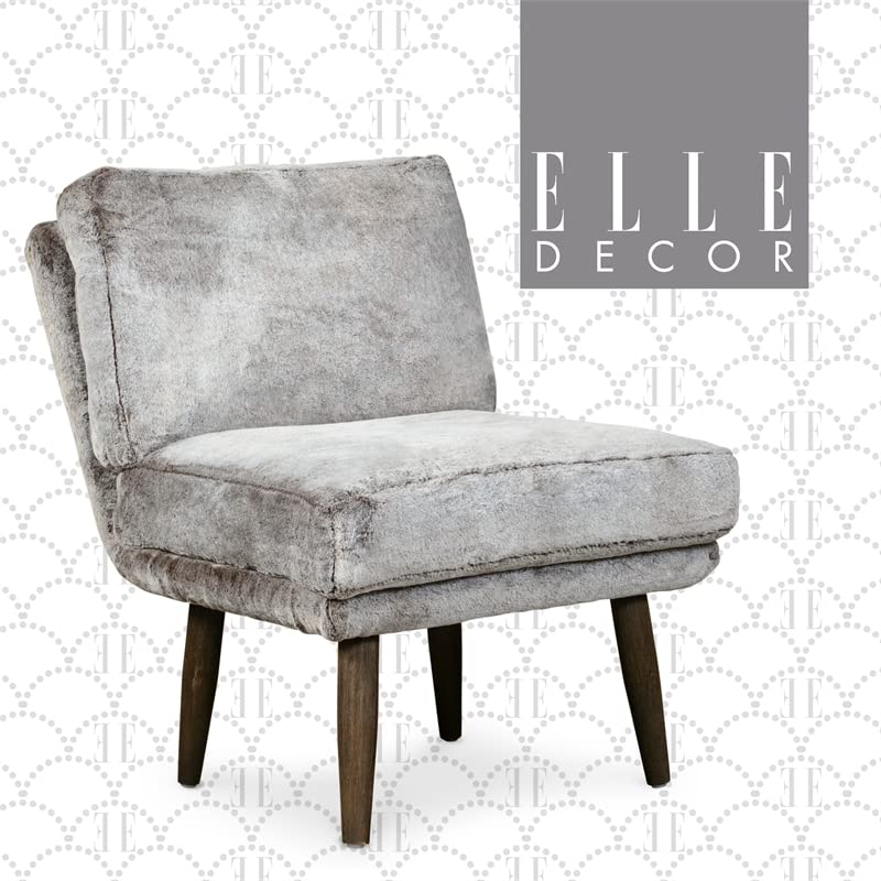 Elle Decor Sophie Armless Slipper Chair - Mink Brown Faux Fur Upholstery | Modern Accent Chair for Living Room, Bedroom & Home Office