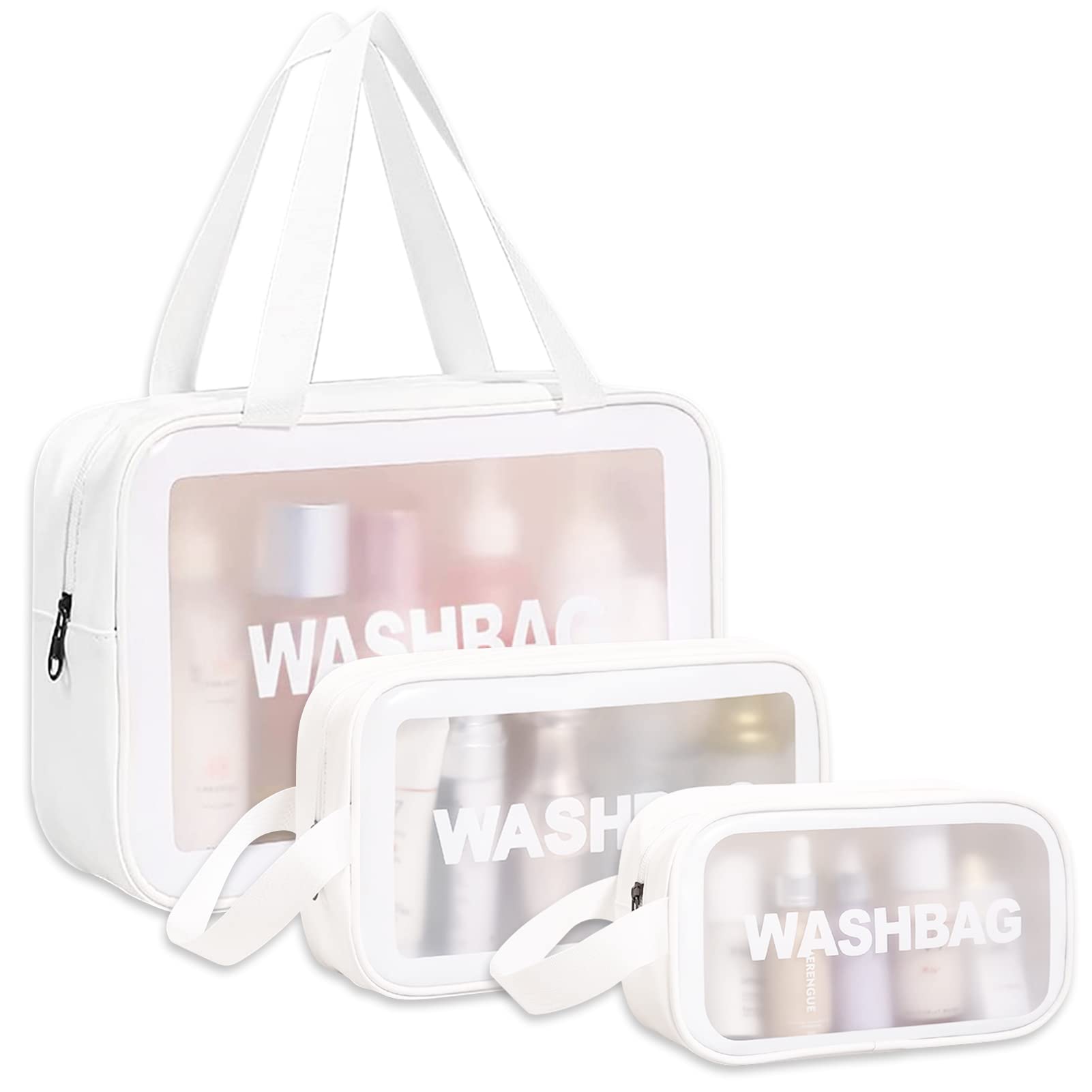 Waterproof Translucent Travel Toiletry Bag for Women & Men - Portable Cosmetic Makeup Organizer Set (White) | Perfect for Vacation, Gym & Daily Essentials Storage