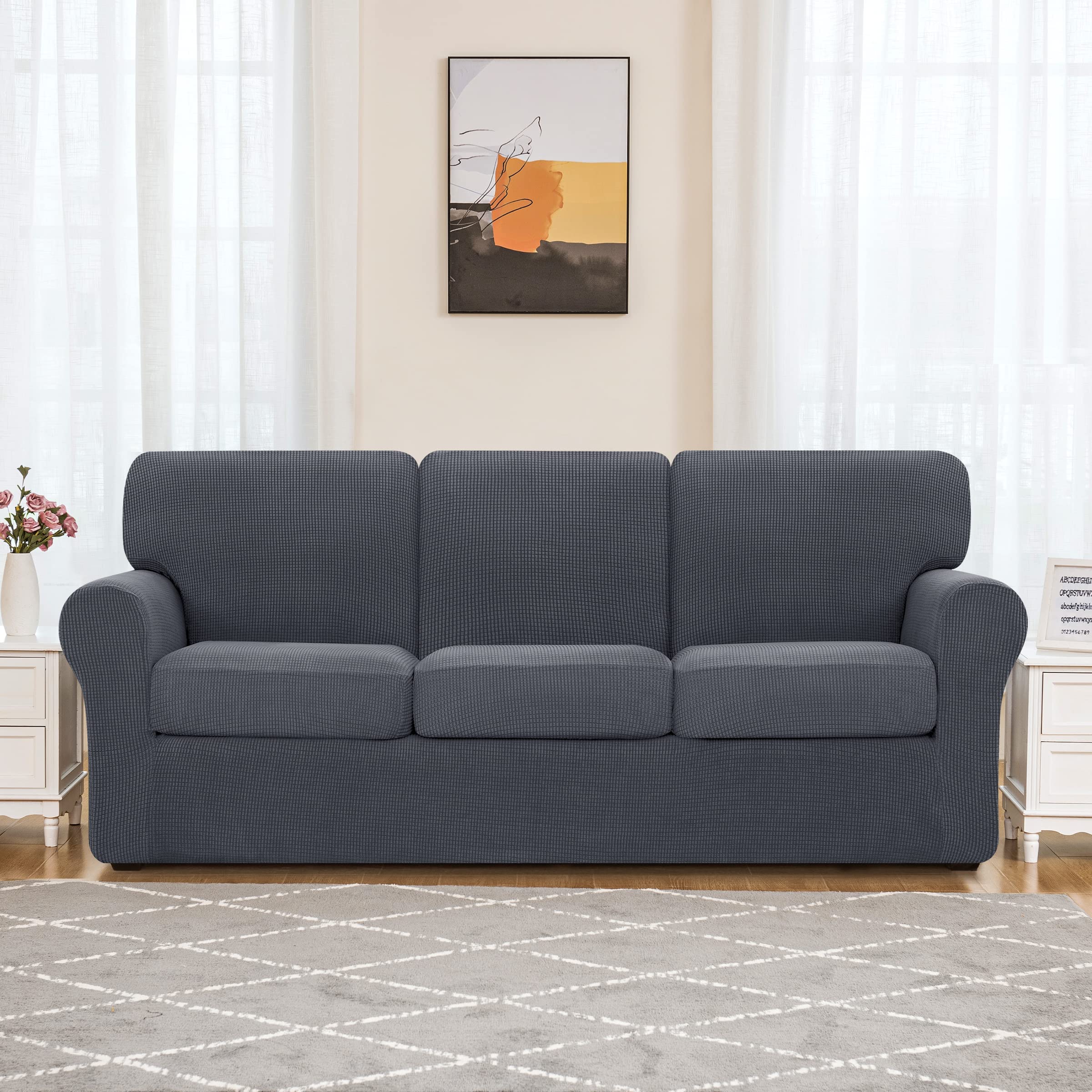 SUBRTEX 5-Piece Loveseat Cover & 7-Piece Sofa Cover Set - Stretchable Couch Slipcover with Separate Backrest & Cushion Covers - Perfect for Living Room Furniture Protection (Medium & Large Size, Gray) - Ideal for Home Decor, Pet Protection, and Spill Prevention