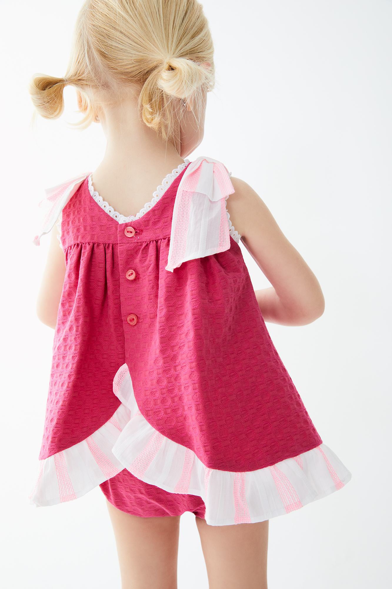 Tara Fuchsia Neon Stripe Dress & Bloomers Set - Women's Vintage Style Floral Lace Dress with Matching Bloomers | Perfect for Tea Parties, Photo Shoots & Retro Fashion Events