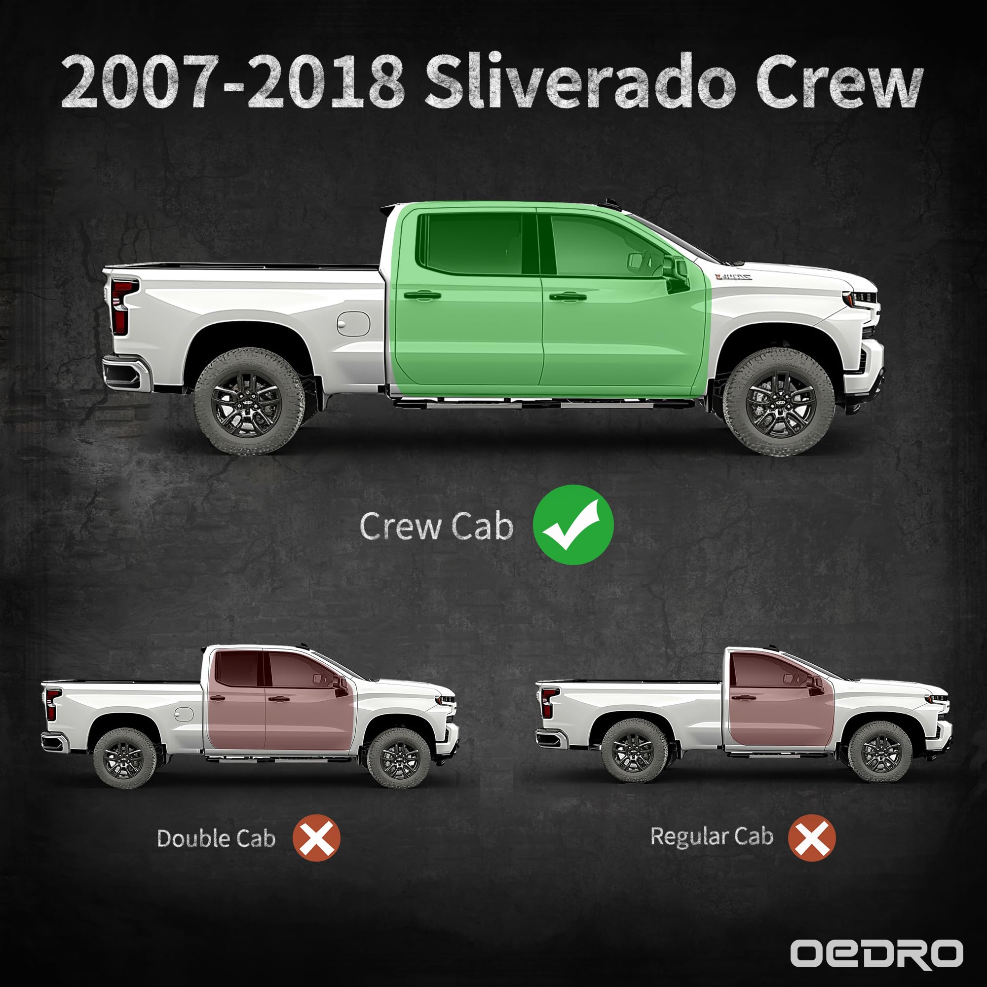 OEDRO 6 Inch Running Boards for 2007-2018 Chevy Silverado & GMC Sierra 1500 Crew Cab | 2007-2019 2500/3500HD | Bolt-On Side Steps with Paintable Step Plates | Black & Red Nerf Bars | Off-Road & Daily Driving Accessories