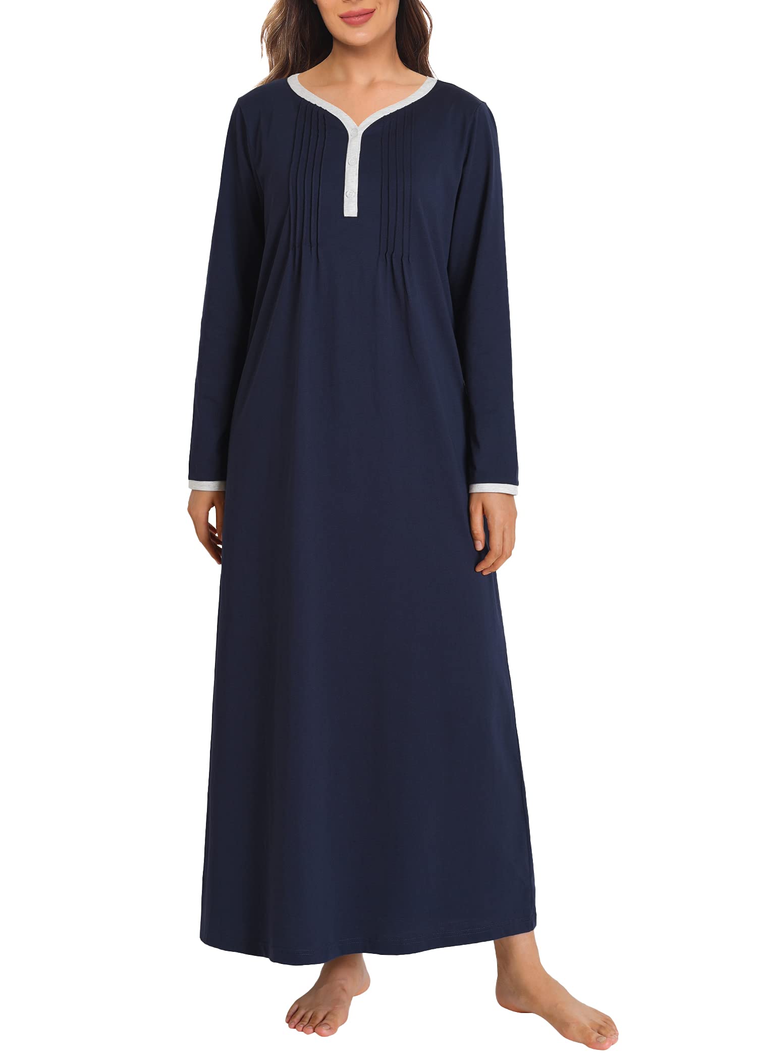 Women's Soft Cotton Long Sleeve Nightgown - Comfortable Sleepwear for Winter Nights & Cozy Lounging at Home