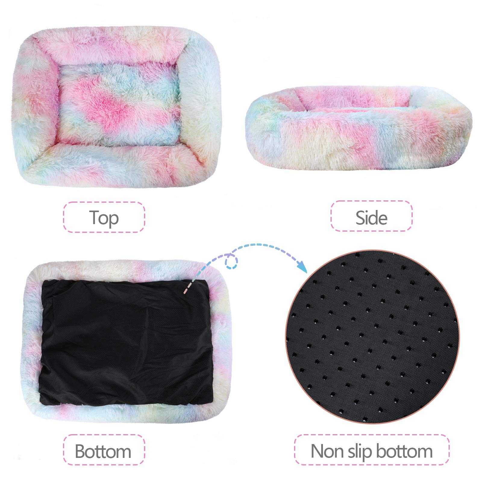 Lucky Monet Medium Dog Bed 26x22 Inch - Calming Orthopedic Pet Bed with Raised Sides - Washable Rainbow Design - Perfect for Small to Medium Dogs - Ideal for Bedroom, Living Room & Pet Travel