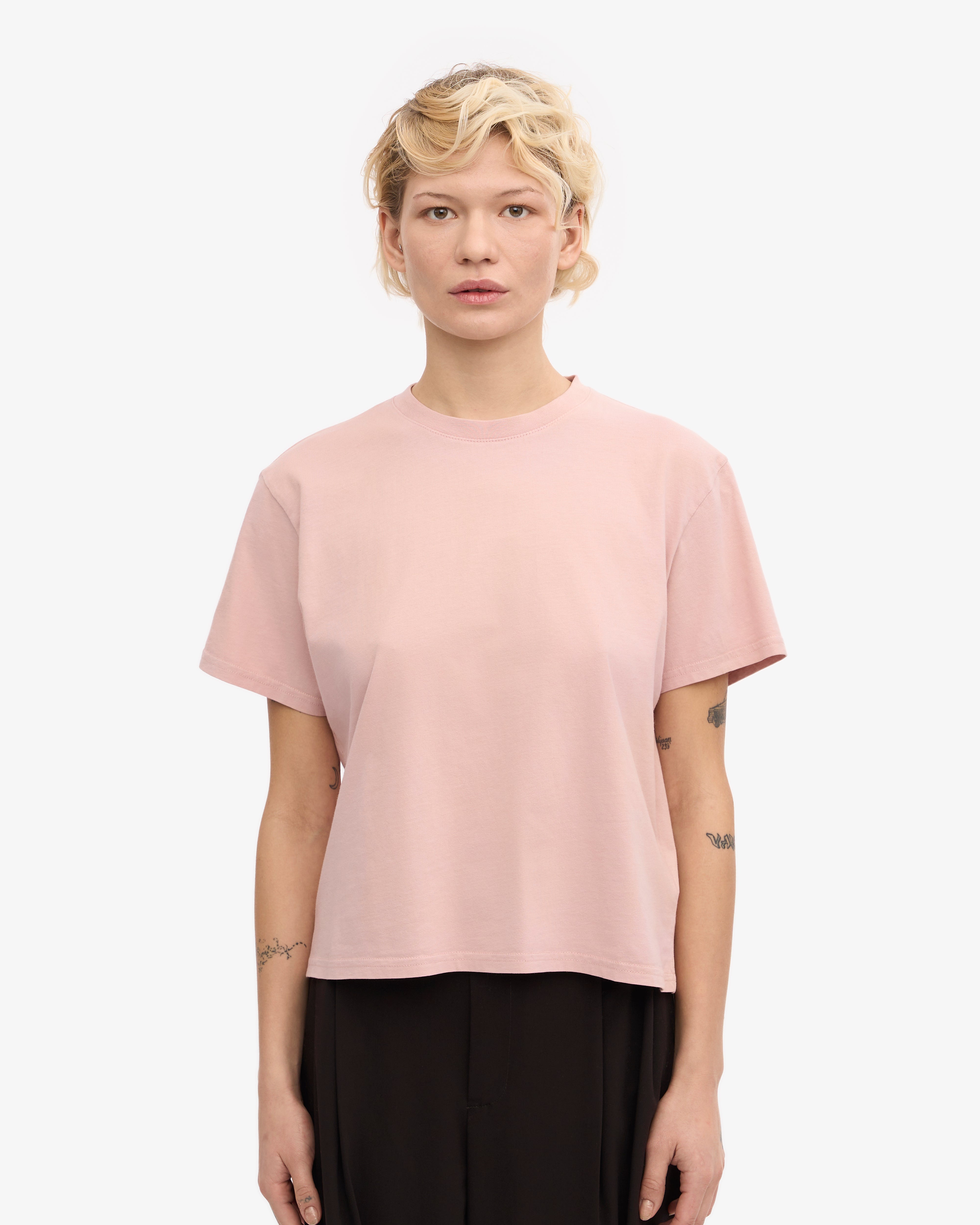 Organic Boxy Crop Tee - Soft Faded Pink Women's T-Shirt | Casual Streetwear, Summer Outfits & Layering Staple