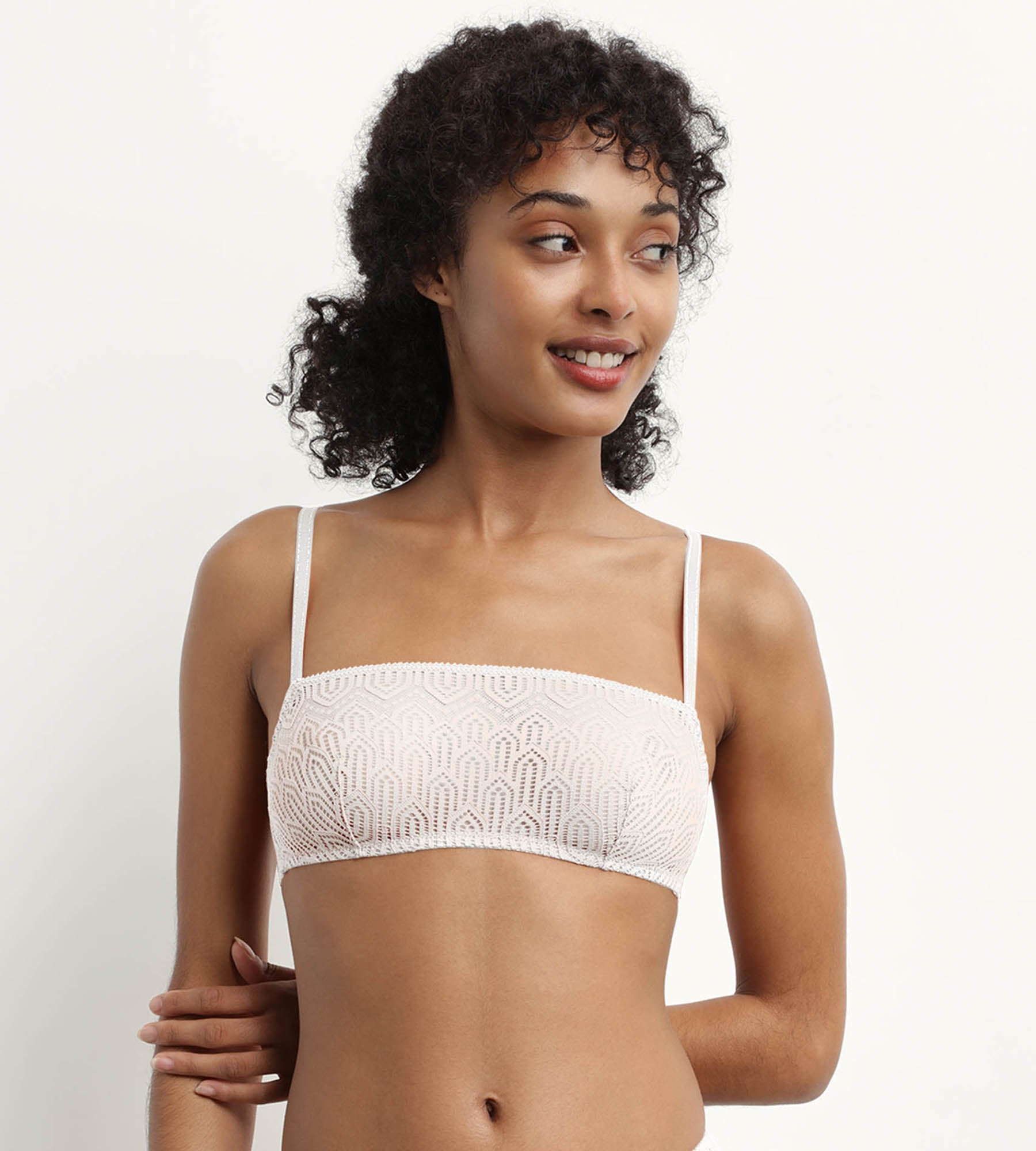 Graphic Lace Bralette Wireless Comfort Bra - Pearl White - Dim Collection | Perfect for Yoga, Lounge & Everyday Wear