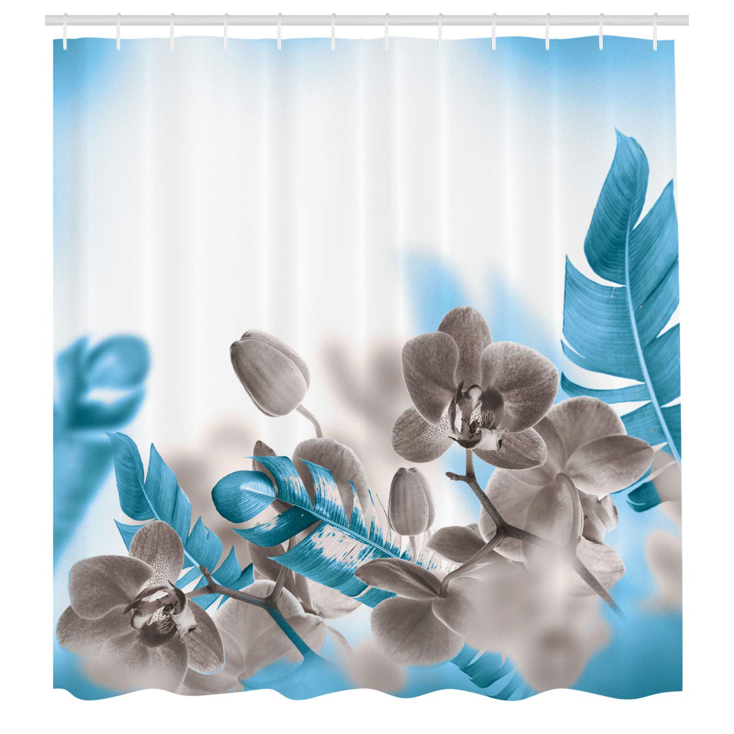 Ambesonne Tropical Shower Curtain - Exotic Orchids & Leaves Floral Design on Blurred Background, 84
