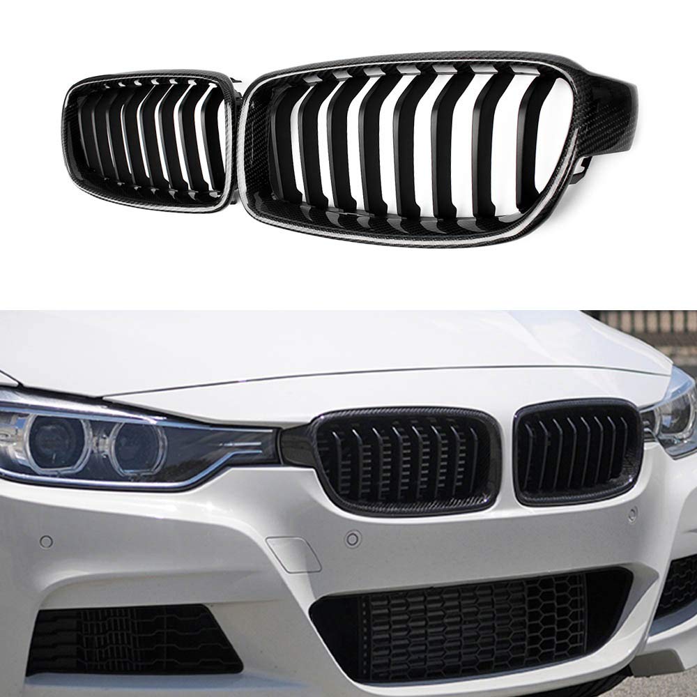 BMW 3 Series F30 F31 Carbon Fiber Front Kidney Grille (Glossy Black) - Single Line Style for 2012-2018 Models | Upgrade Your Car's Aesthetic & Sporty Look | Perfect for Car Enthusiasts & Custom Modifications