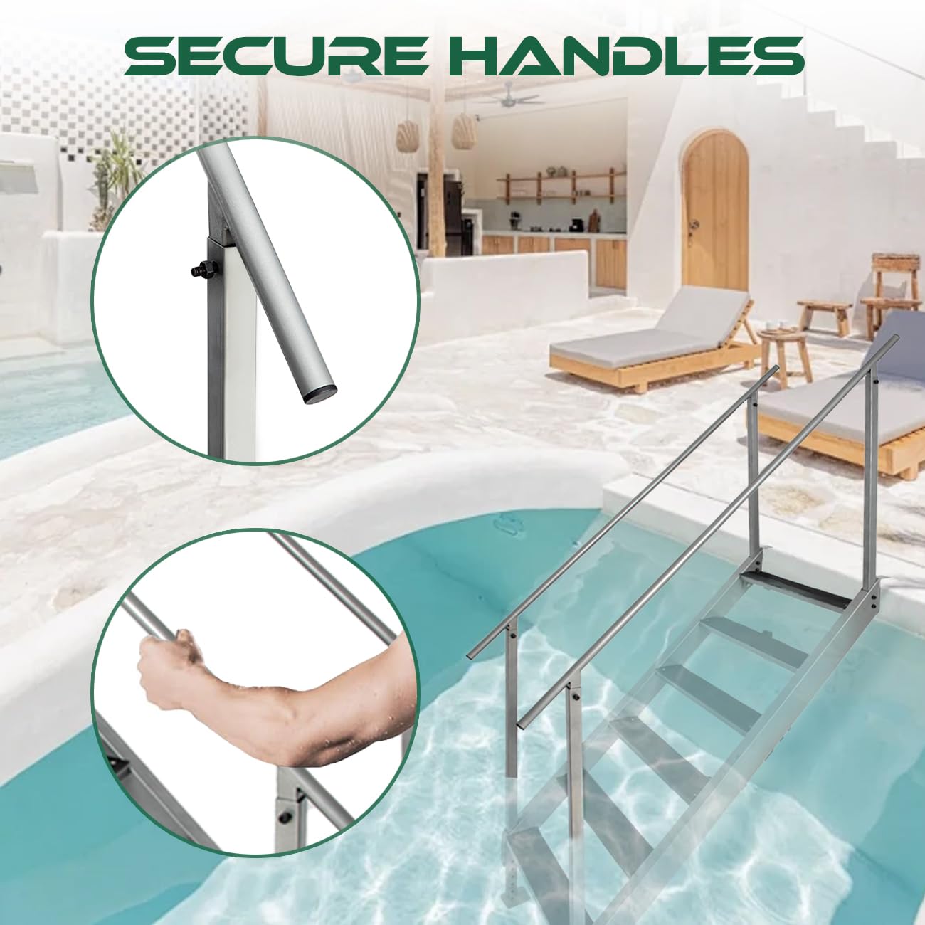 Biosp Adjustable Height 6-Step Dock Ladder with 2 Handrails, Heavy Duty 500LB Steel Pool Stairs with Non-Slip Rubber Pedals for Boat Dock, Inground Pool, Lake Swimming, RV Access & Home Use