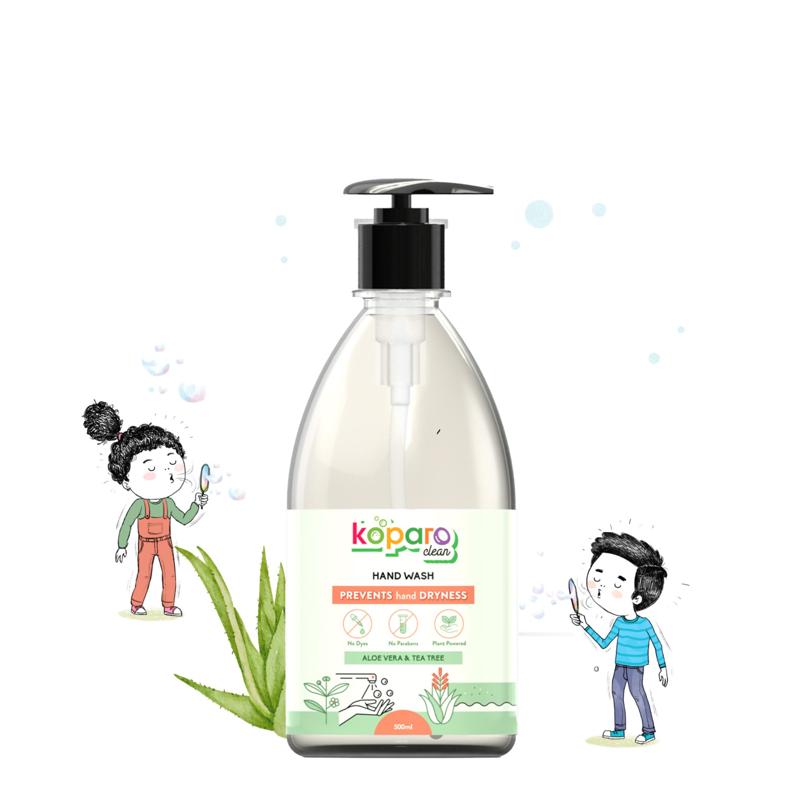 Koparo Natural Hand Wash Liquid - 500ml | Aloe Vera & Green Tea Scent | pH Balanced with Glycerin & Tea Tree Oil for Germ Protection | Organic, Eco-Friendly | Safe for All Skin Types | Perfect for Home, Kitchen, Bathroom & Office Use