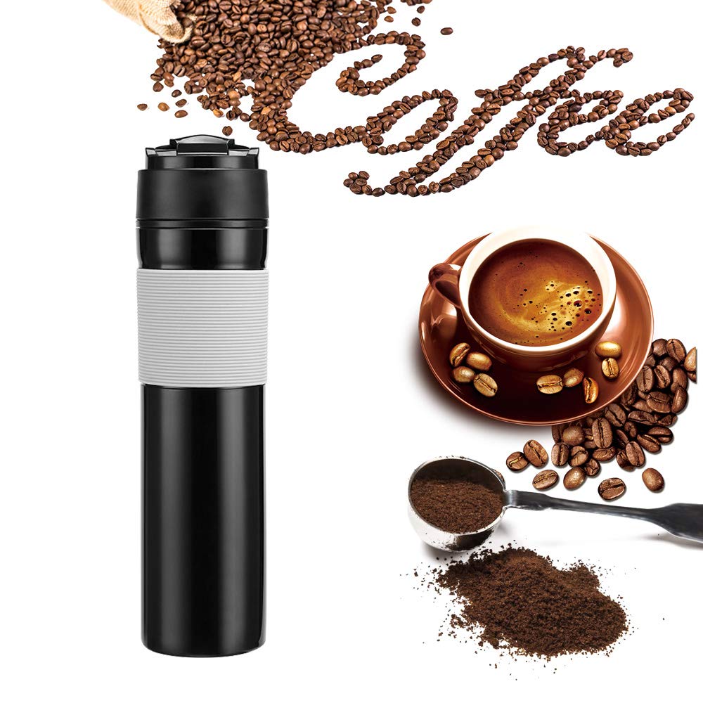 ALLOMN French Press Coffee Maker - 12oz/350ml Portable Travel Mug for Tea & Frothed Milk, Vacuum Insulated Stainless Steel Coffee Press for Home, Office, Camping & Outdoor Adventures (Black) - Perfect for Coffee Lovers & Travel Enthusiasts