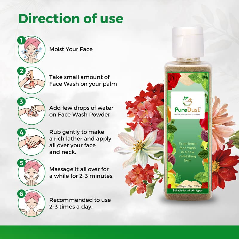Pure Dust Herbal Powder Face Wash (50g) - Natural Cleanser for Men & Women | TSA Approved Travel Size | Deep Cleansing for Acne, Oily & Sensitive Skin | Perfect for Daily Skincare Routine & Travel