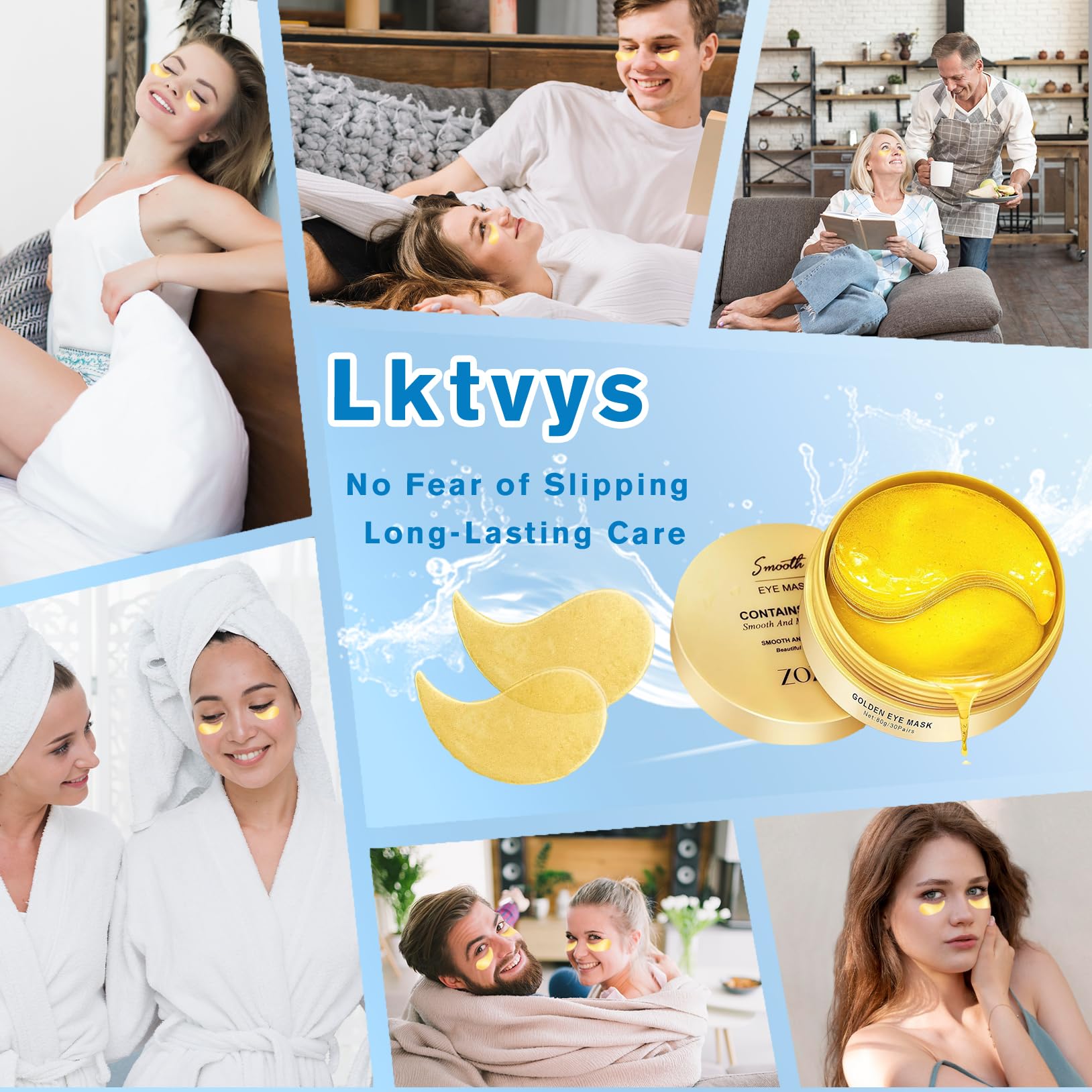 Lktvsy Gold Collagen Under Eye Patches - Dark Circle Treatment, Anti-Wrinkle & Firming Eye Masks for Mature Skin | Brightening Eye Care Solution for Puffiness & Fine Lines | Perfect for Night Routine, Travel & Post-Makeup Refresh