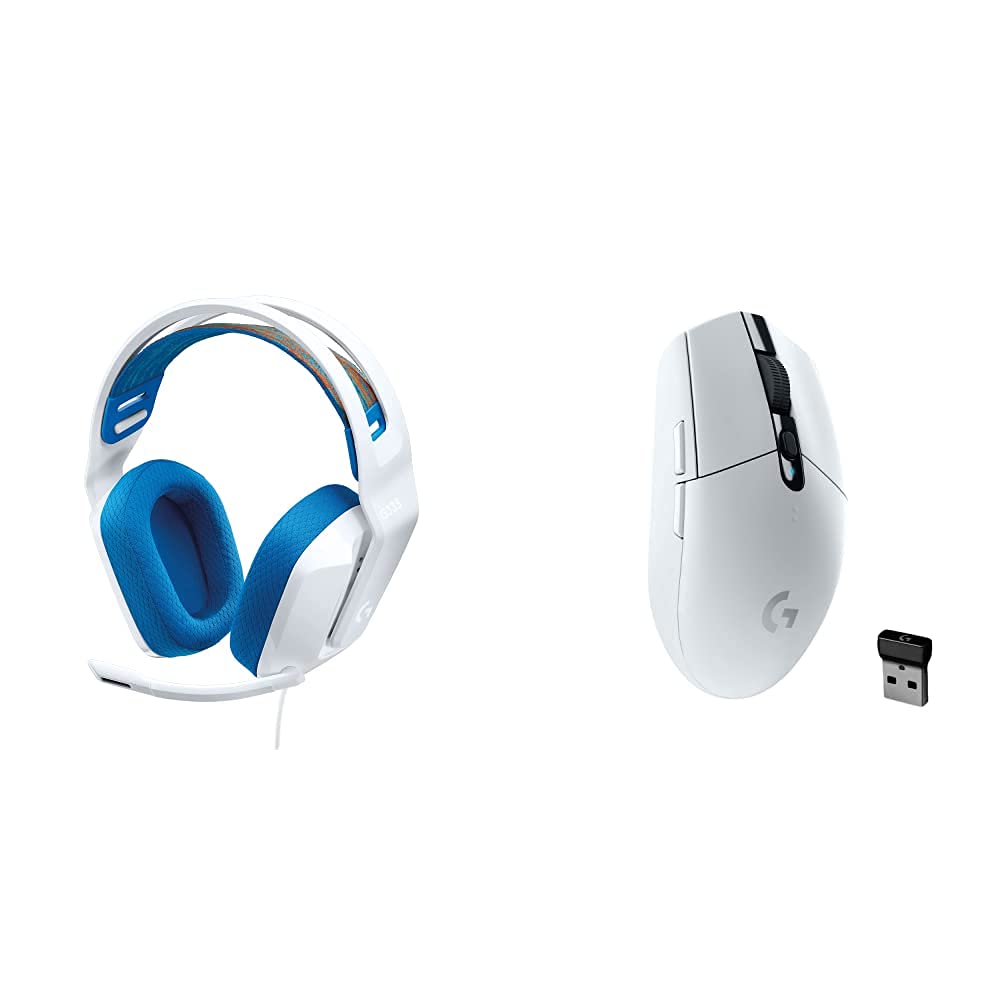 Logitech G335 Wired Gaming Headset & G305 LIGHTSPEED Wireless Gaming Mouse Combo - White | PC, PS4, Xbox Gaming Setup for Esports & Streaming