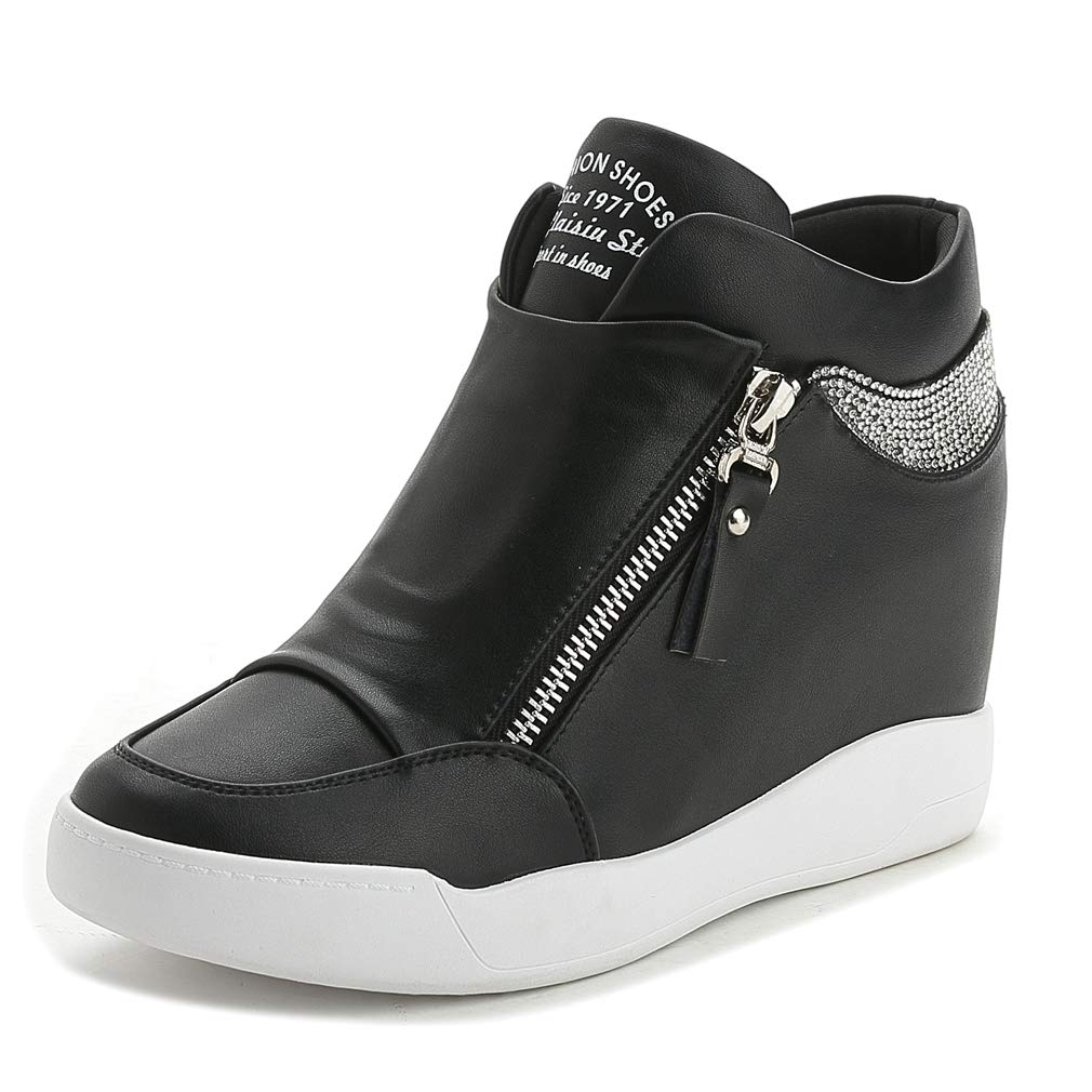 CKROLA Women's Fashion Platform Sneakers - Hidden Wedge Heel High Top Shoes for Women, Comfortable Work Boots & Casual Wear | Perfect for Office, Walking & Daily Outfits