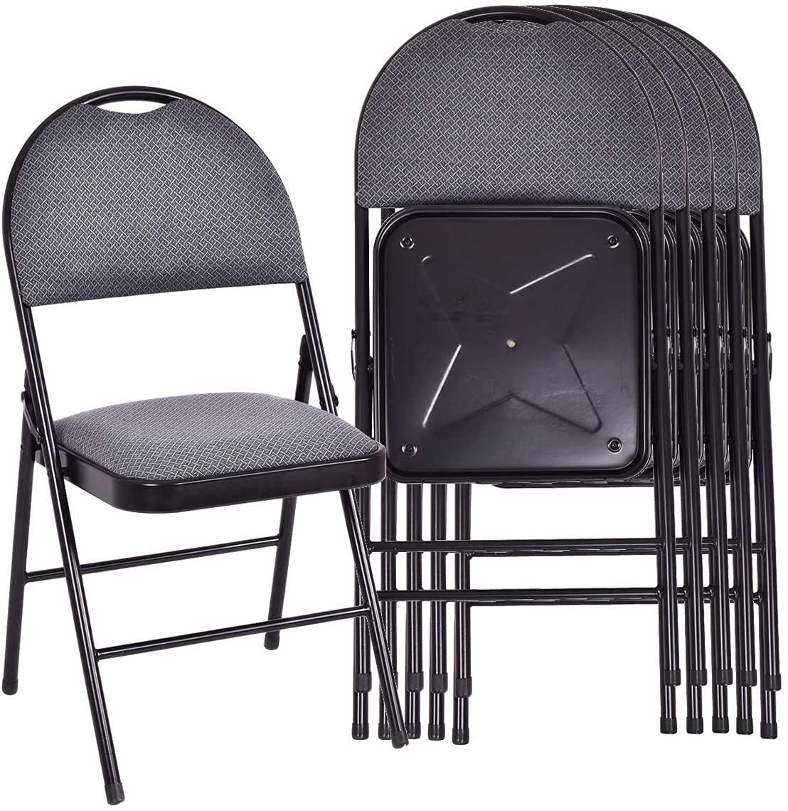 LDAILY Moccha 6-Pack Commercial Folding Chairs with Upholstered Padded Seat & Back - Heavy Duty Fabric Stackable Chairs with Handle Hole for Home, Office, Wedding, Party, Banquet & Event (Grey) - Perfect for Indoor & Outdoor Gatherings, Conferences & Dining Spaces