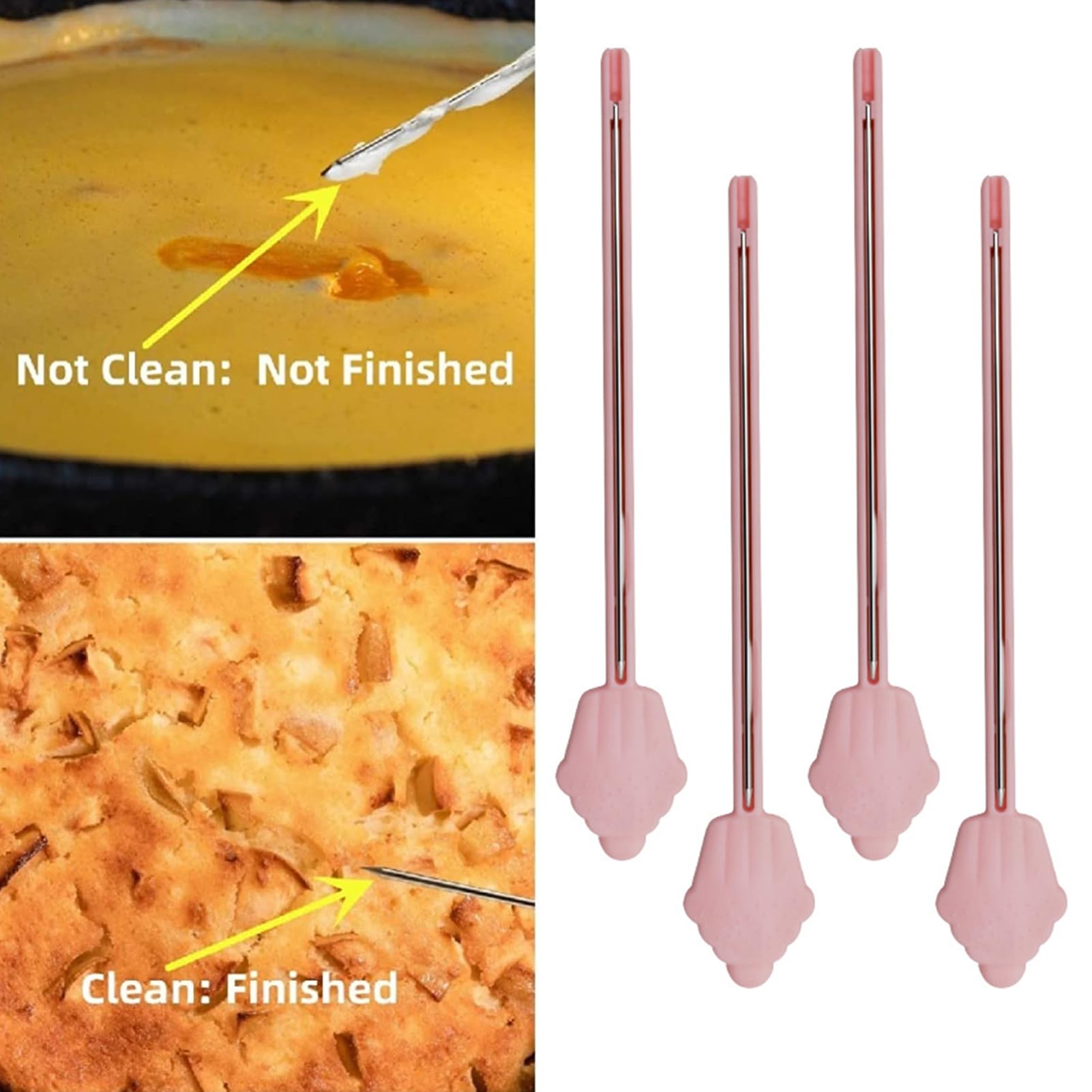 4Pcs Stainless Steel Cake Tester Kit - Portable Folding Cake Needle for Baking, Cooking & Kitchen Use - Perfect for Testing Sponge Cakes, Cupcakes & Bread Doneness