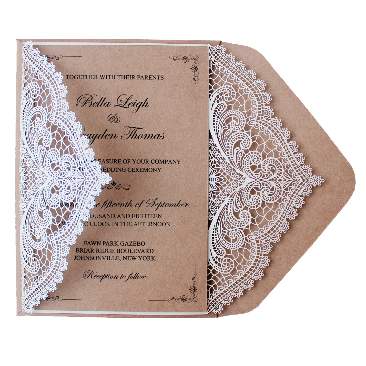 50Pcs Custom Rustic Wedding Invitations - Personalized Vintage Kraft Paper Cards with Envelopes (125x182mm) for Wedding, Engagement & Anniversary Events - Eco-Friendly Stationery Set