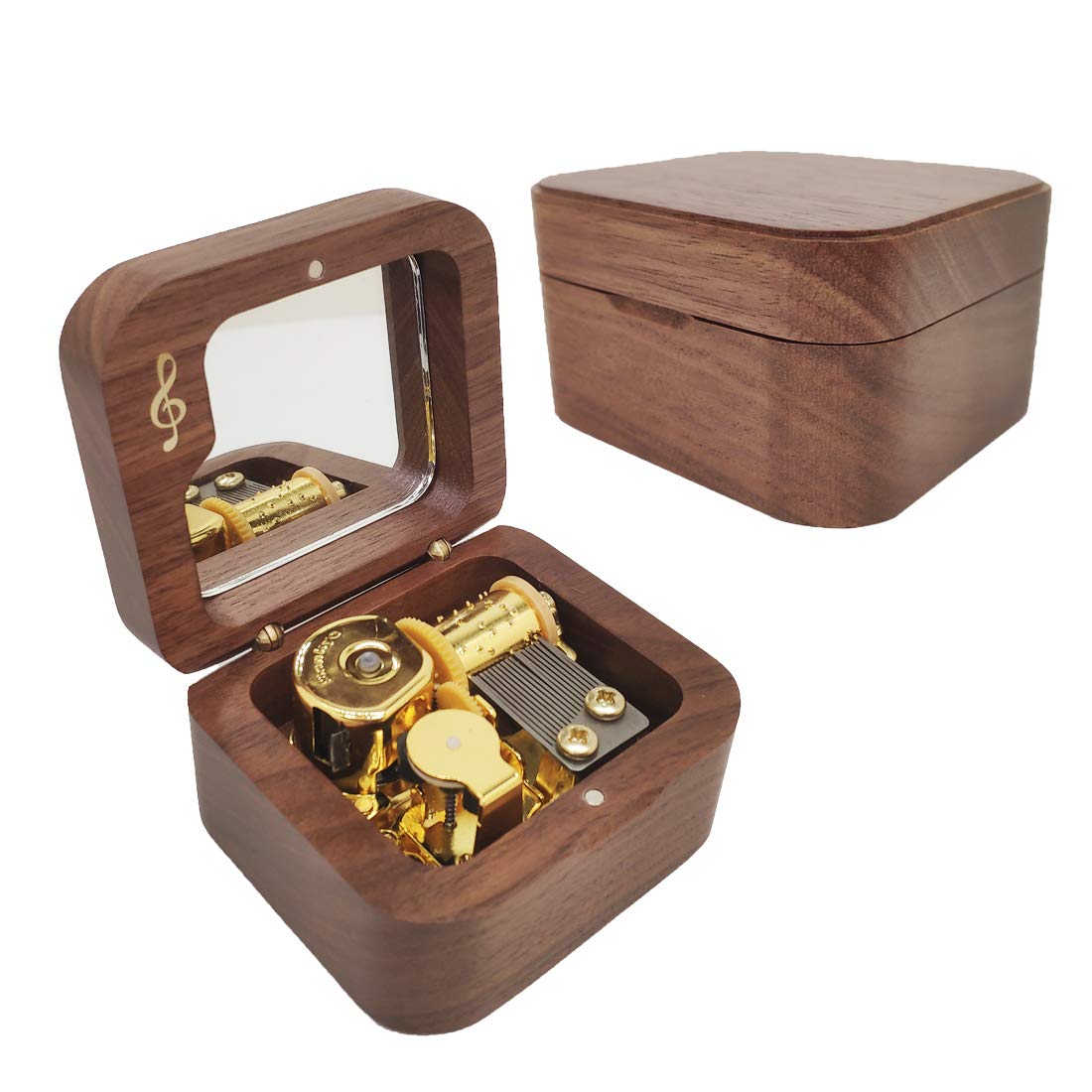 Gbrand LA Vie EN Rose Natural Wood Music Box - Mini Wind Up Musical Box in Walnut - Perfect for Weddings, Anniversaries & Romantic Gifts