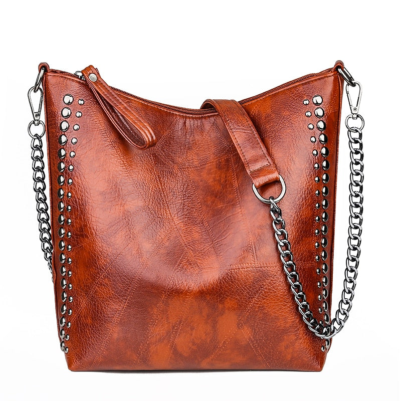 Vintage Women's Rivet Chain Shoulder Bag - Stylish Retro Crossbody Purse for Casual Outings & Evening Events