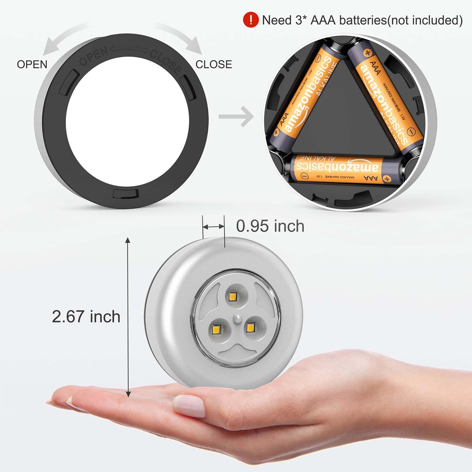 6 Pack Battery Powered LED Tap Lights - Cordless Puck Lights for Under Cabinet, Closet, Kitchen, Bedroom, RV & Outdoor Use - Bright Stick-On Touch Lights for Easy Nighttime Navigation