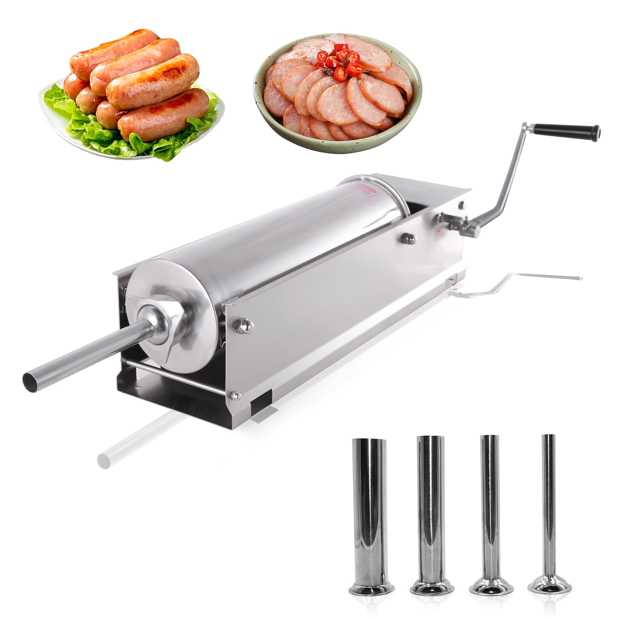 15lbs (7 Liter) Stainless Steel Sausage Stuffer Machine - 2 Speed Horizontal Sausage Filler for Home Kitchen & Commercial Use - Perfect for Making Bratwurst, Chorizo, Italian Sausage & More