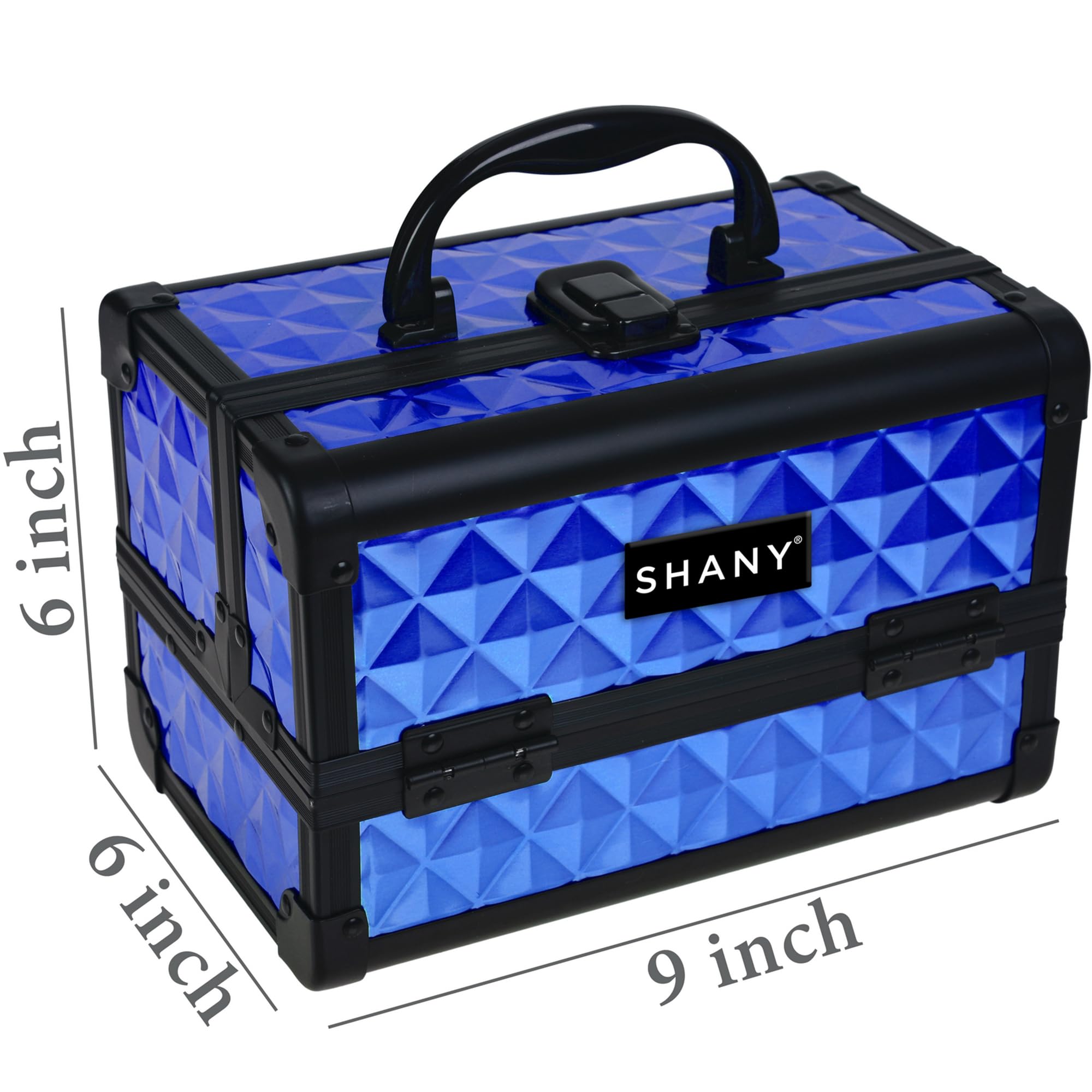 SHANY Chic Makeup Train Case - Portable Cosmetic Organizer with Lock & Multi-Trays | Beauty Storage Box with Mirror for Makeup, Jewelry & Cosmetics | Perfect for Travel, Salon & Professional Makeup Artists - Peacock Blue