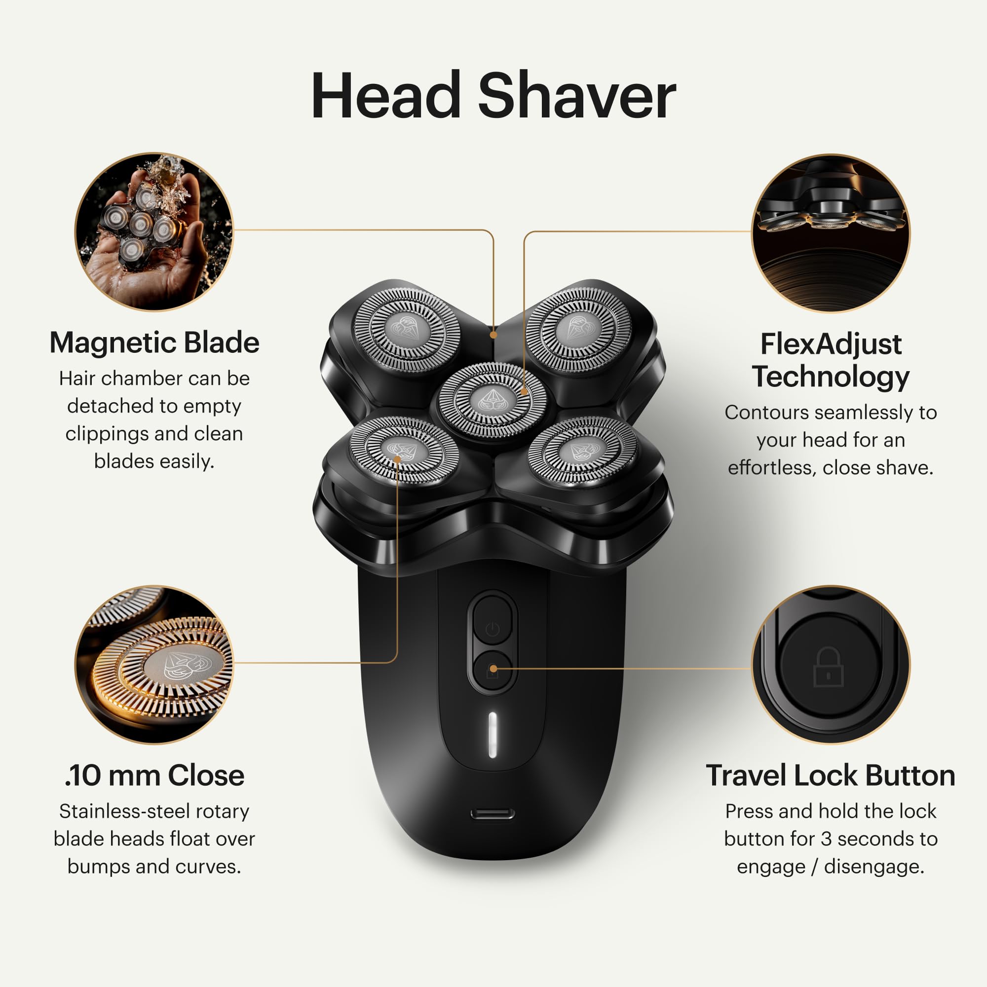 MANSCAPED® The Dome Shaver™ PRO - 5-Blade Rotary Head Shaver for Bald Men | SkinSafe® Technology, FlexAdjust, Waterproof, USB-C & Wireless Charging | Perfect for Travel, Gym & Daily Grooming Routine