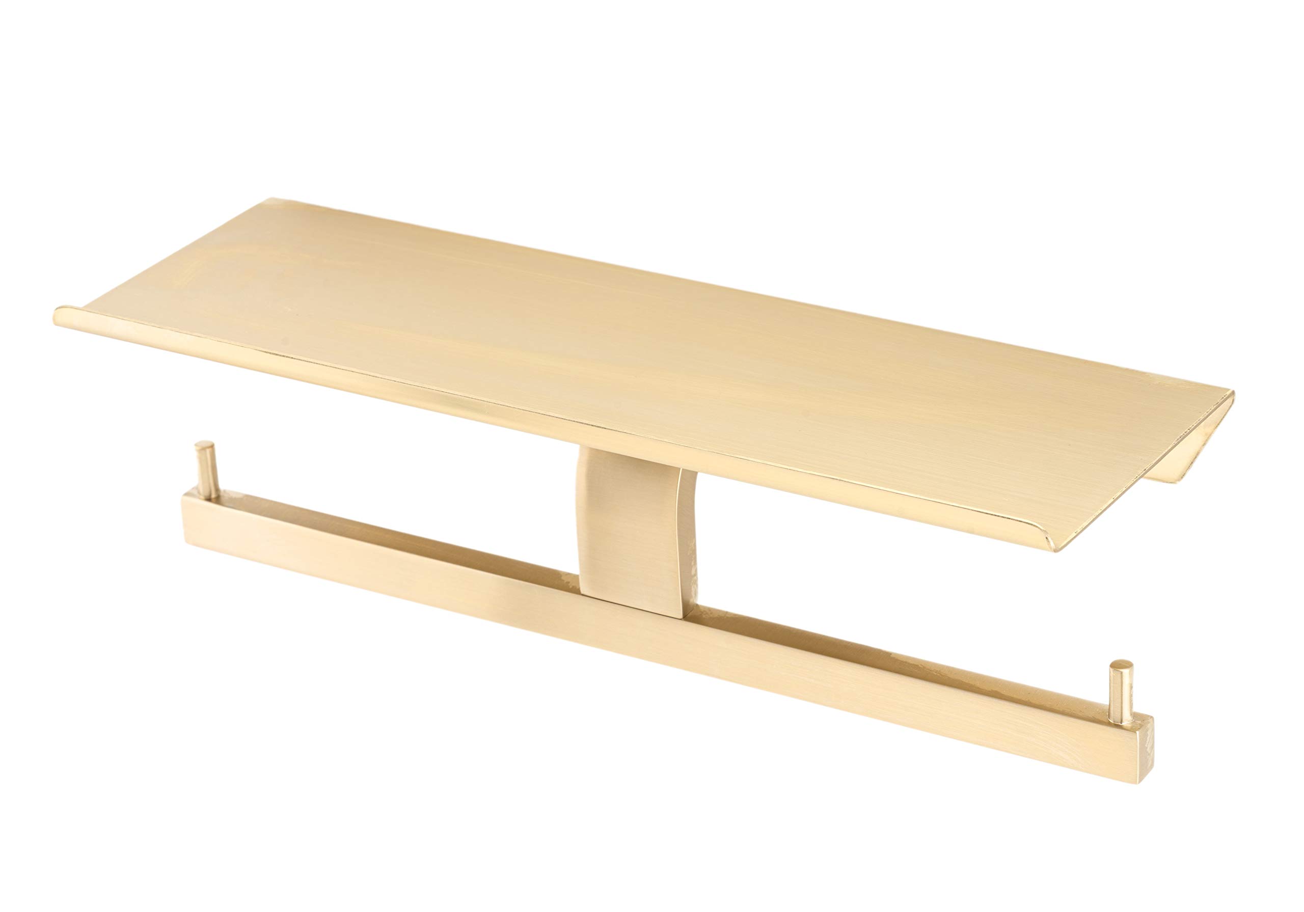 Linkaa Brushed Gold Wall Mount Toilet Paper Holder with Shelf & Dual Rollers - Rust-Proof Bathroom Organizer with Phone Storage | Perfect for Small Bathrooms & Modern Home Decor